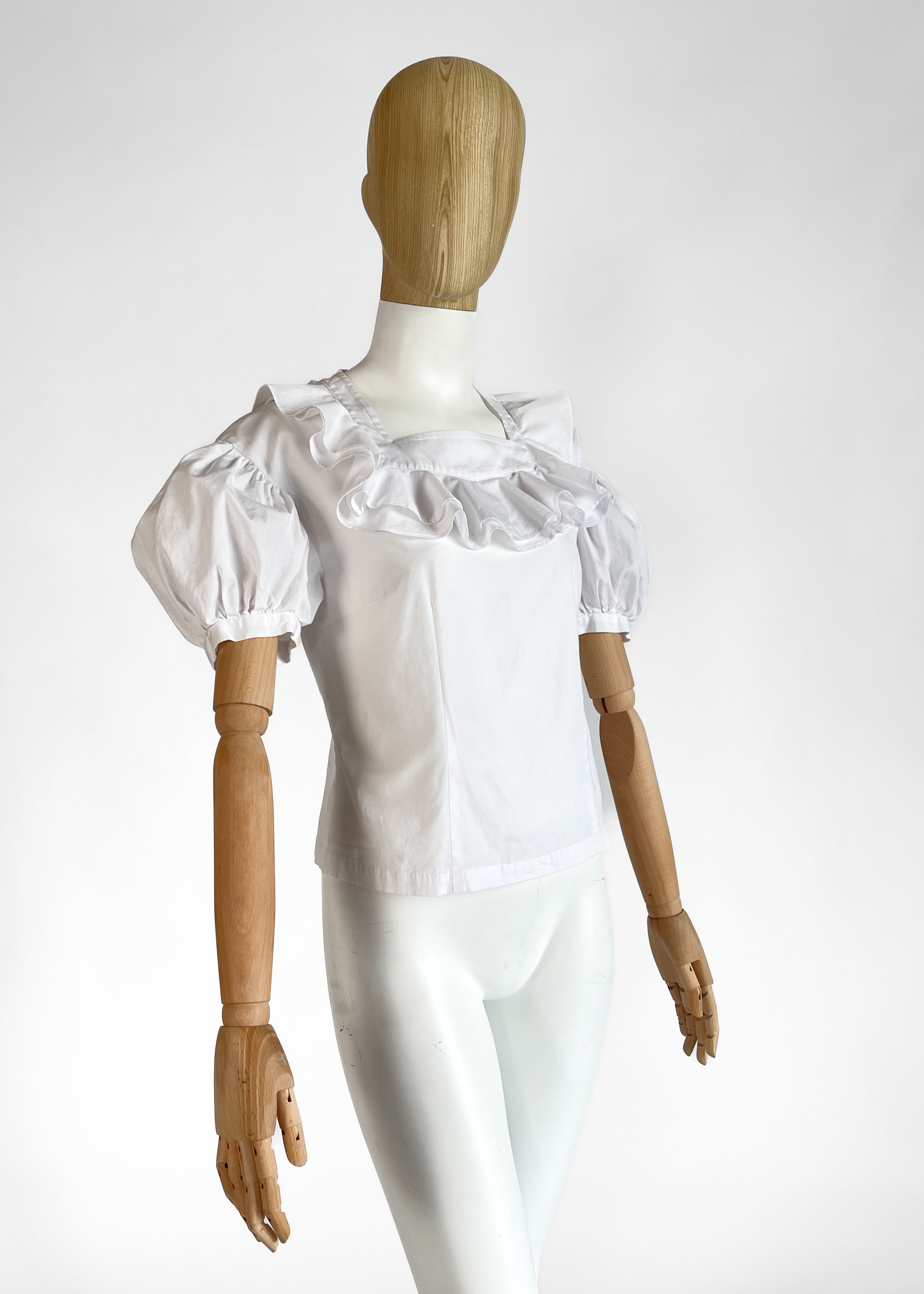 Comme des Garçons White Cotton Ruffle Blouse