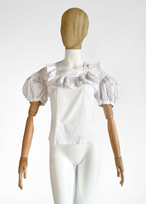 COMME des GARCONS - コムデギャルソンコムコムruffled neckline blouse Comme des Garçons White Cotton Ruffle Blouse - Raleigh Vintage