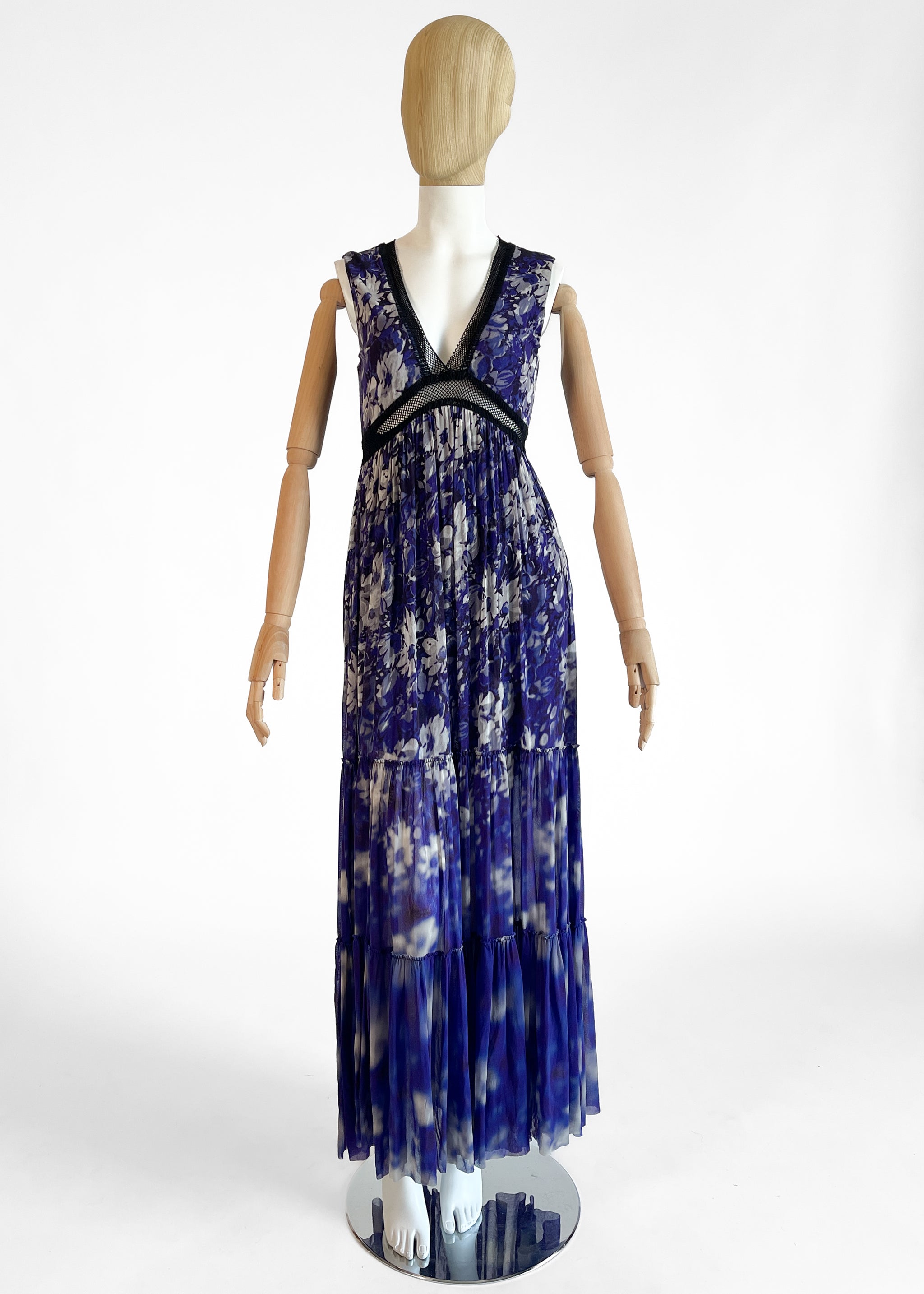 jean paul gaultier dress Soleil Purple Floral Mesh Maxi — Unworn Color:Blue Striped dresses for mother of bride dry flat Made in Fashion men designer dress