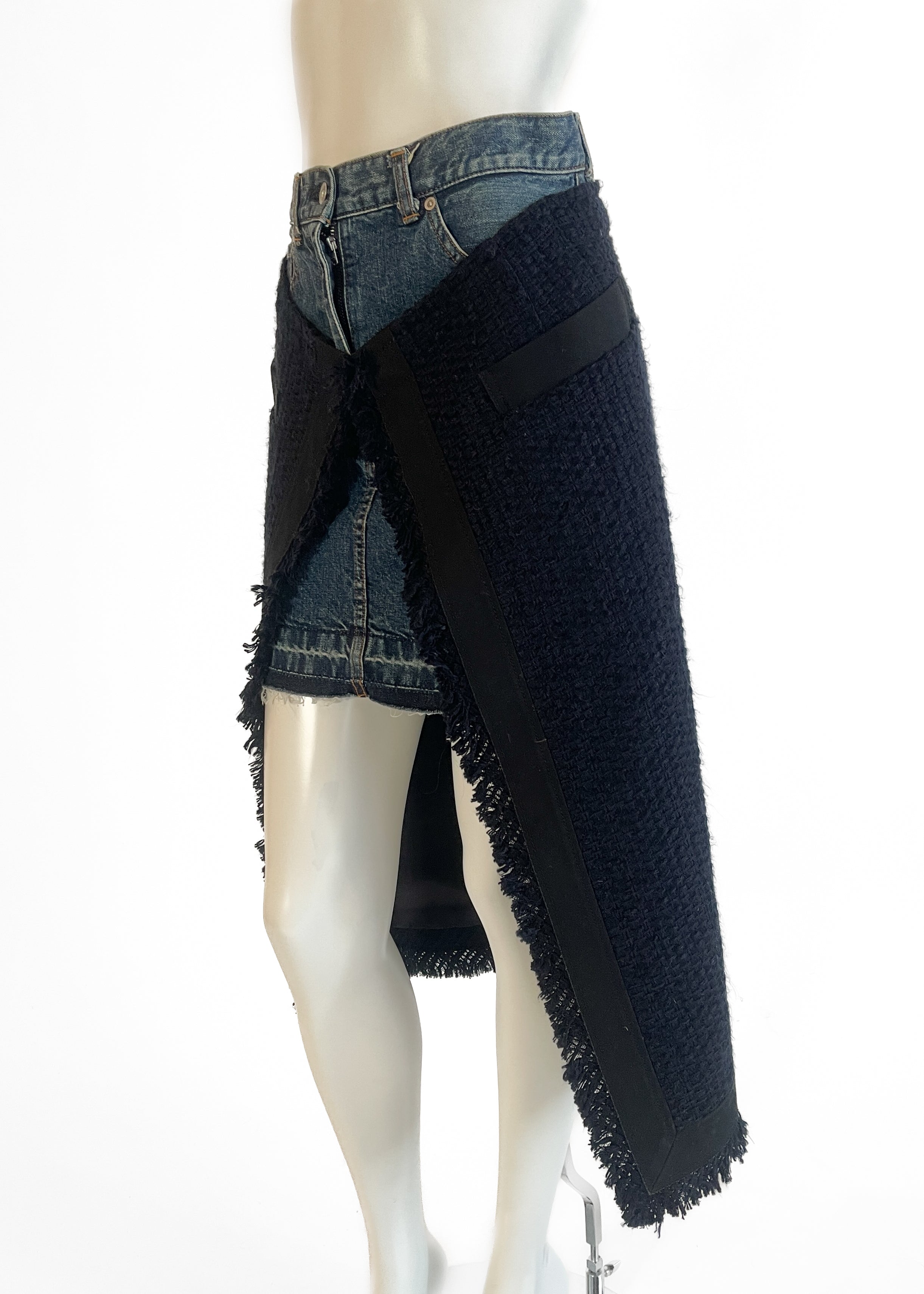 Sacai Denim Skirt with Tweed Over-Panel 2019