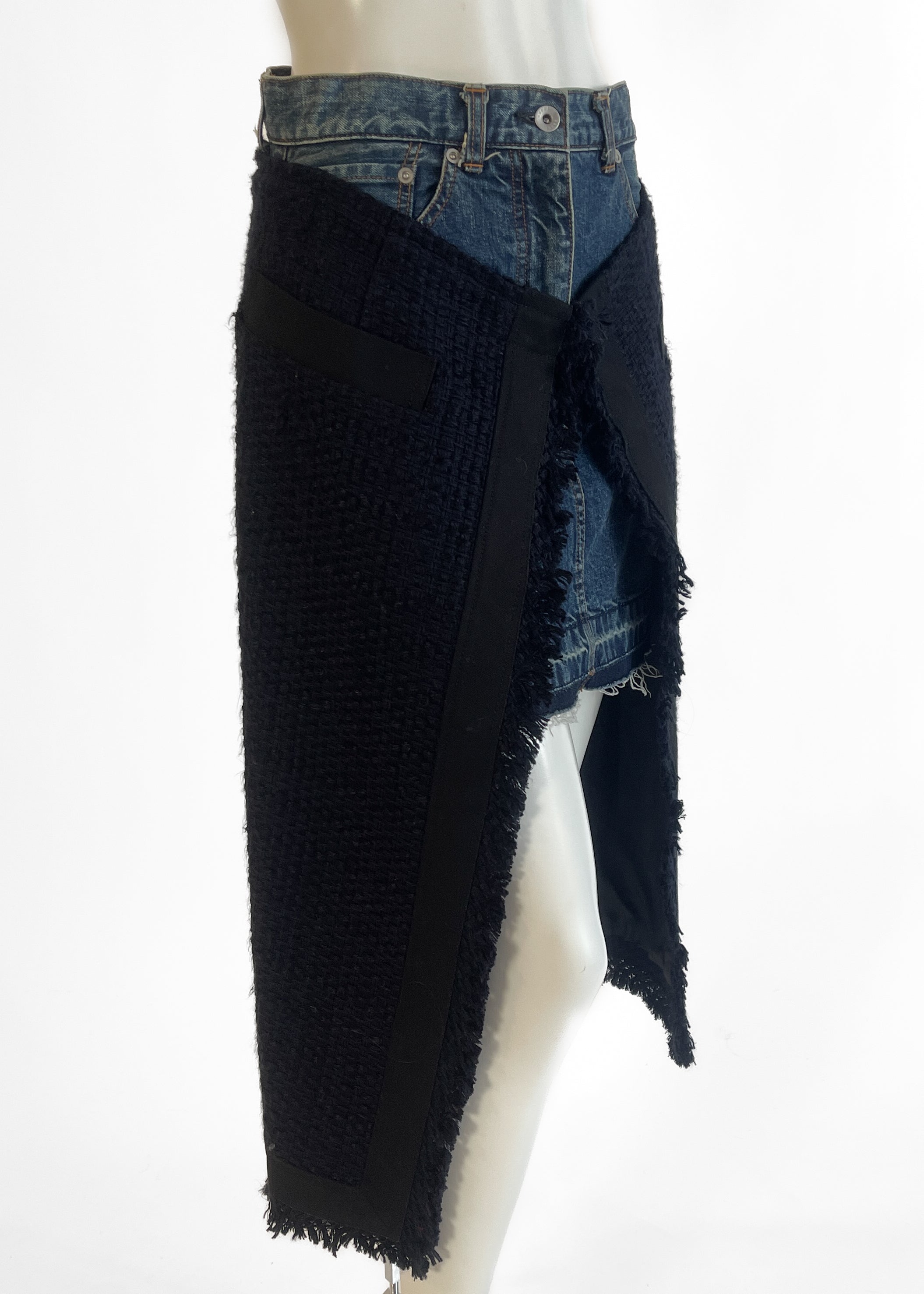 Sacai Denim Skirt with Tweed Over-Panel 2019