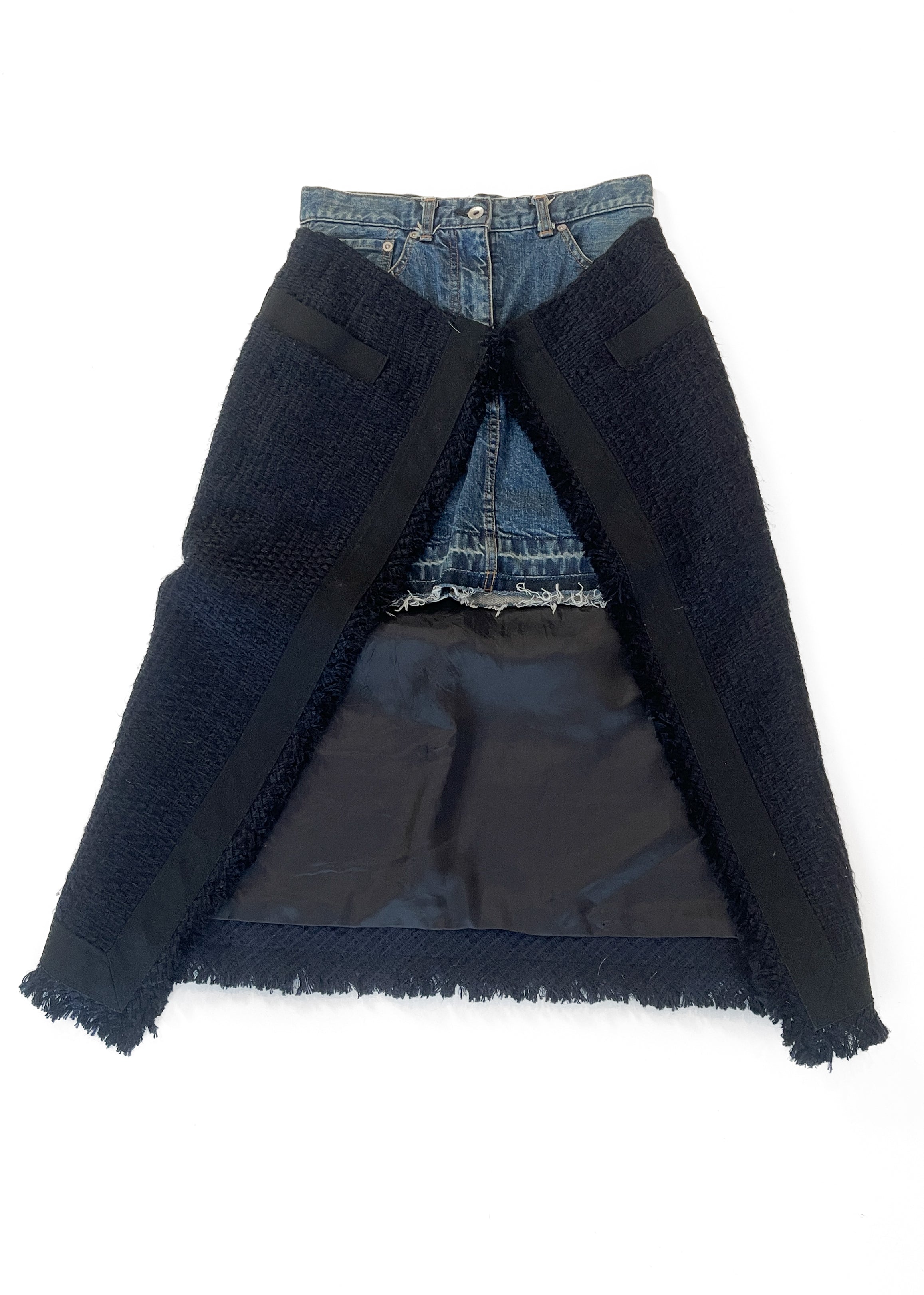 Sacai Denim Skirt with Tweed Over-Panel 2019