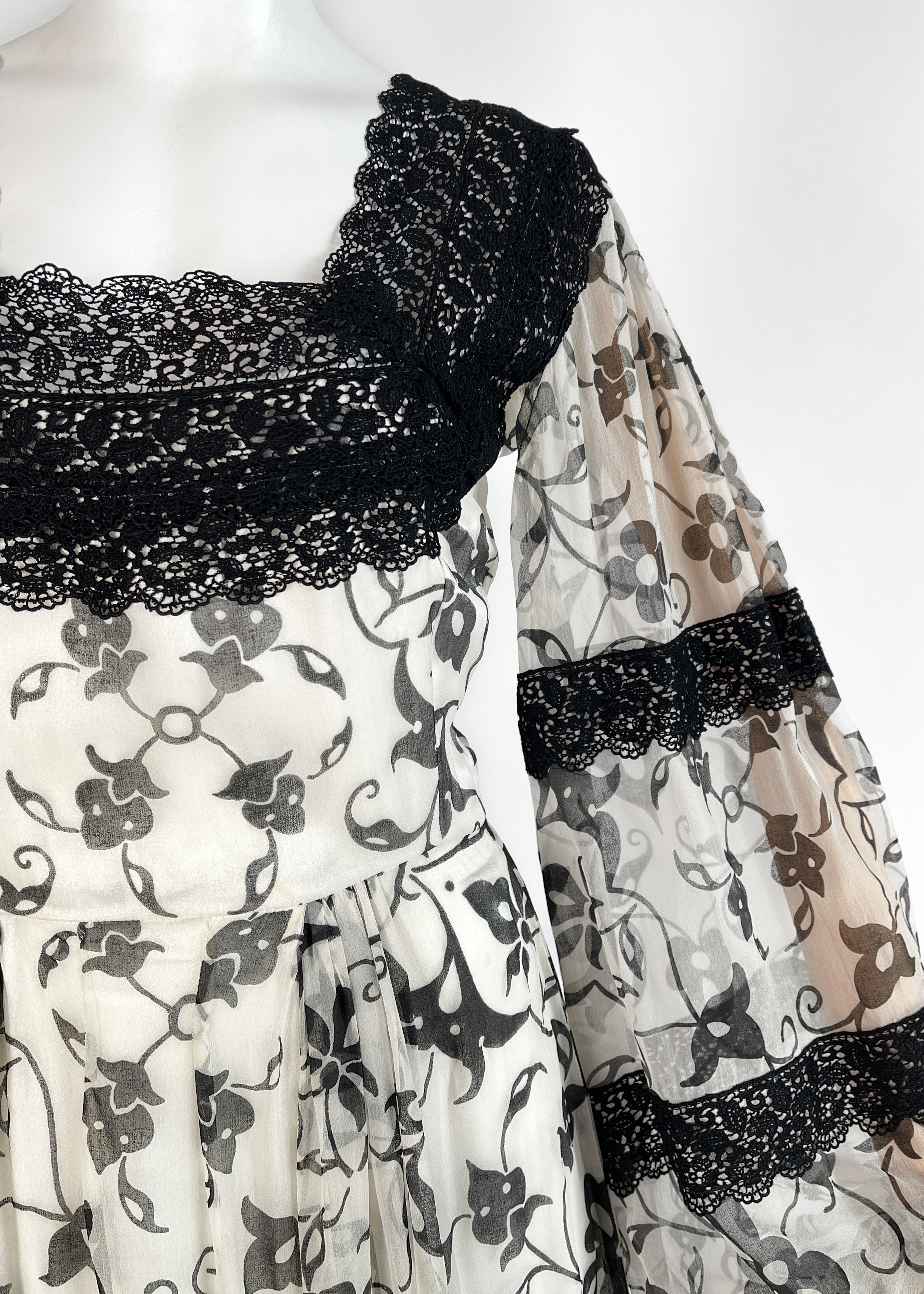 1970s Thea Porter Silk Chiffon Floral Dress