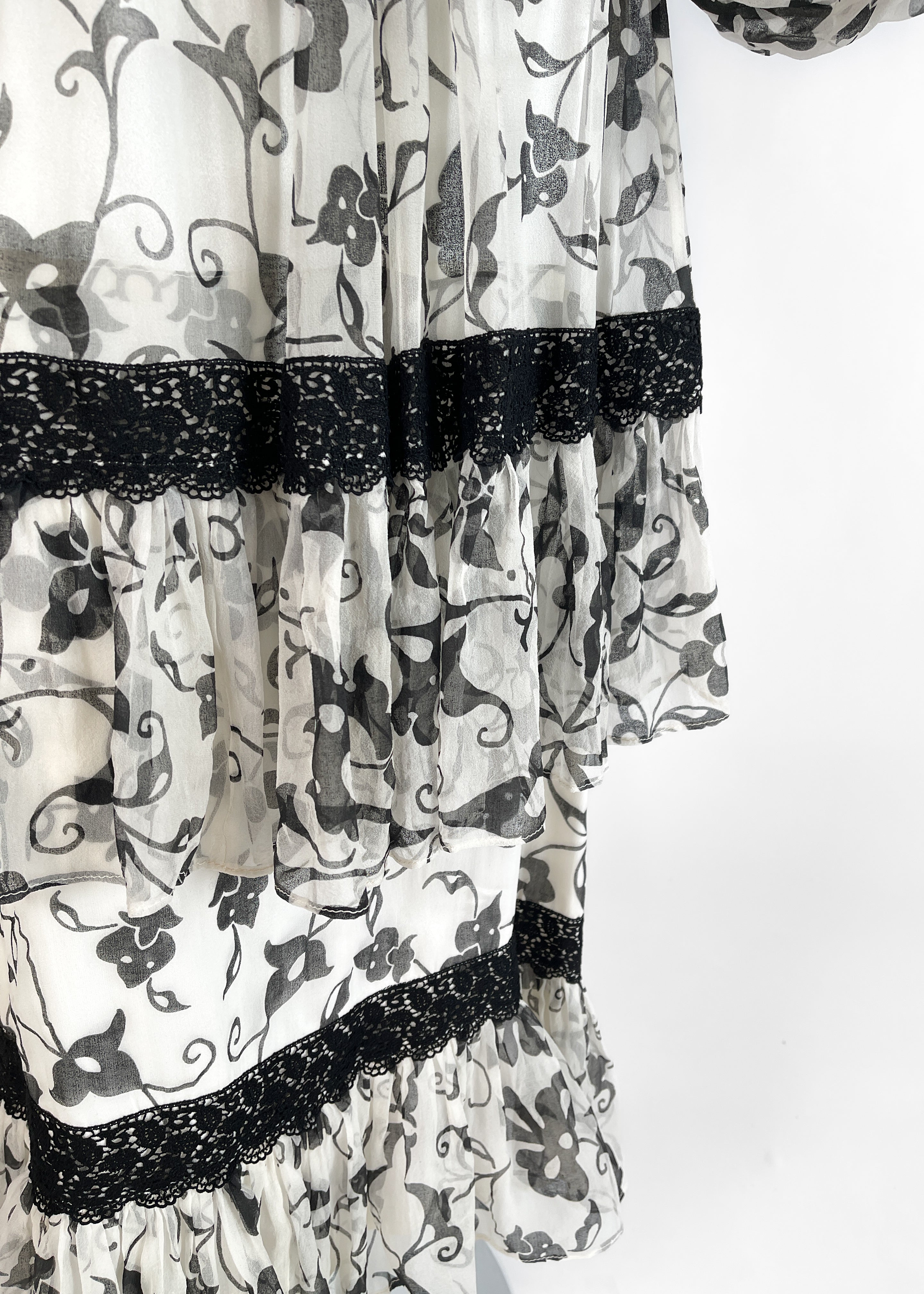 1970s Thea Porter Silk Chiffon Floral Dress