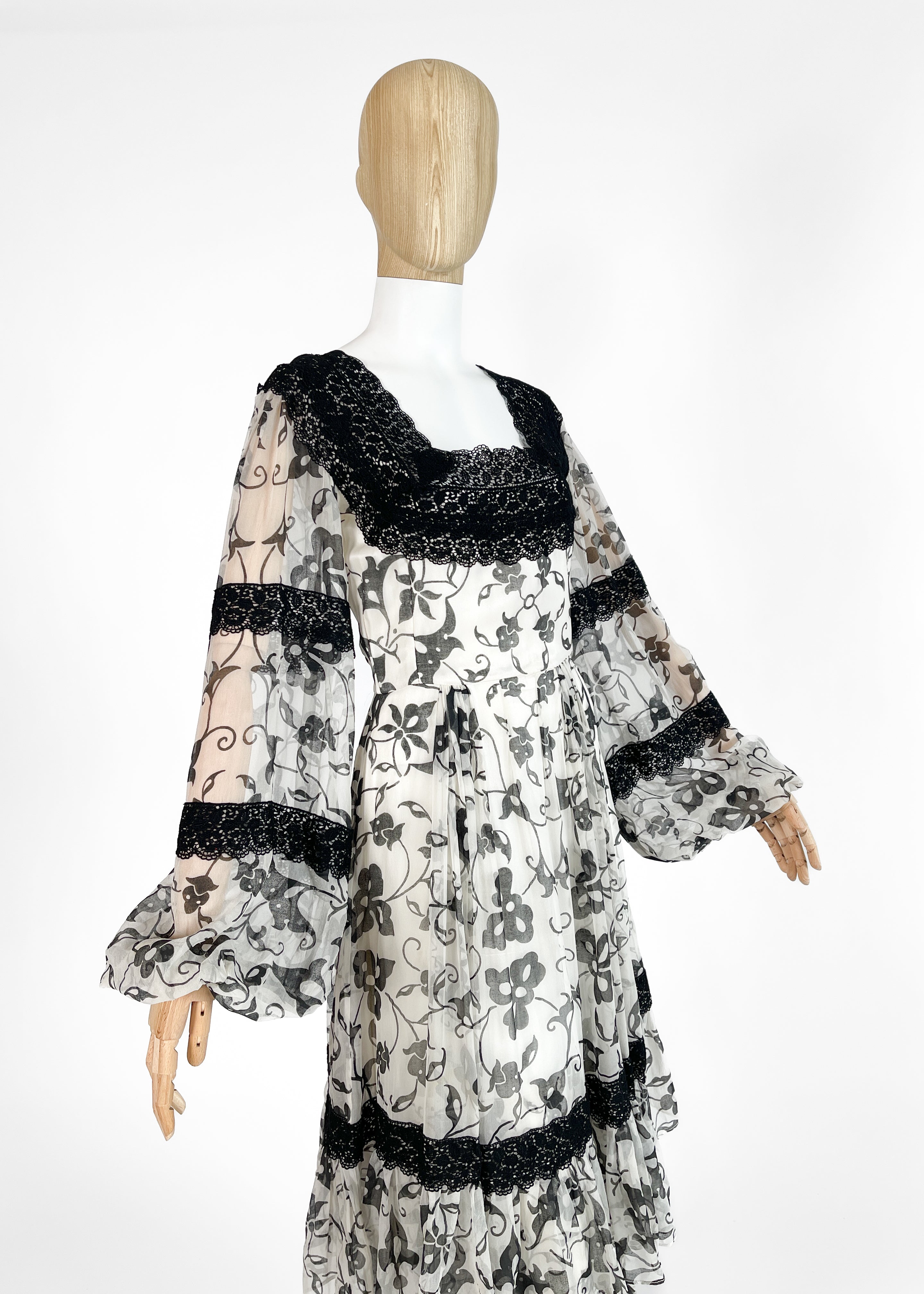 1970s Thea Porter Silk Chiffon Floral Dress