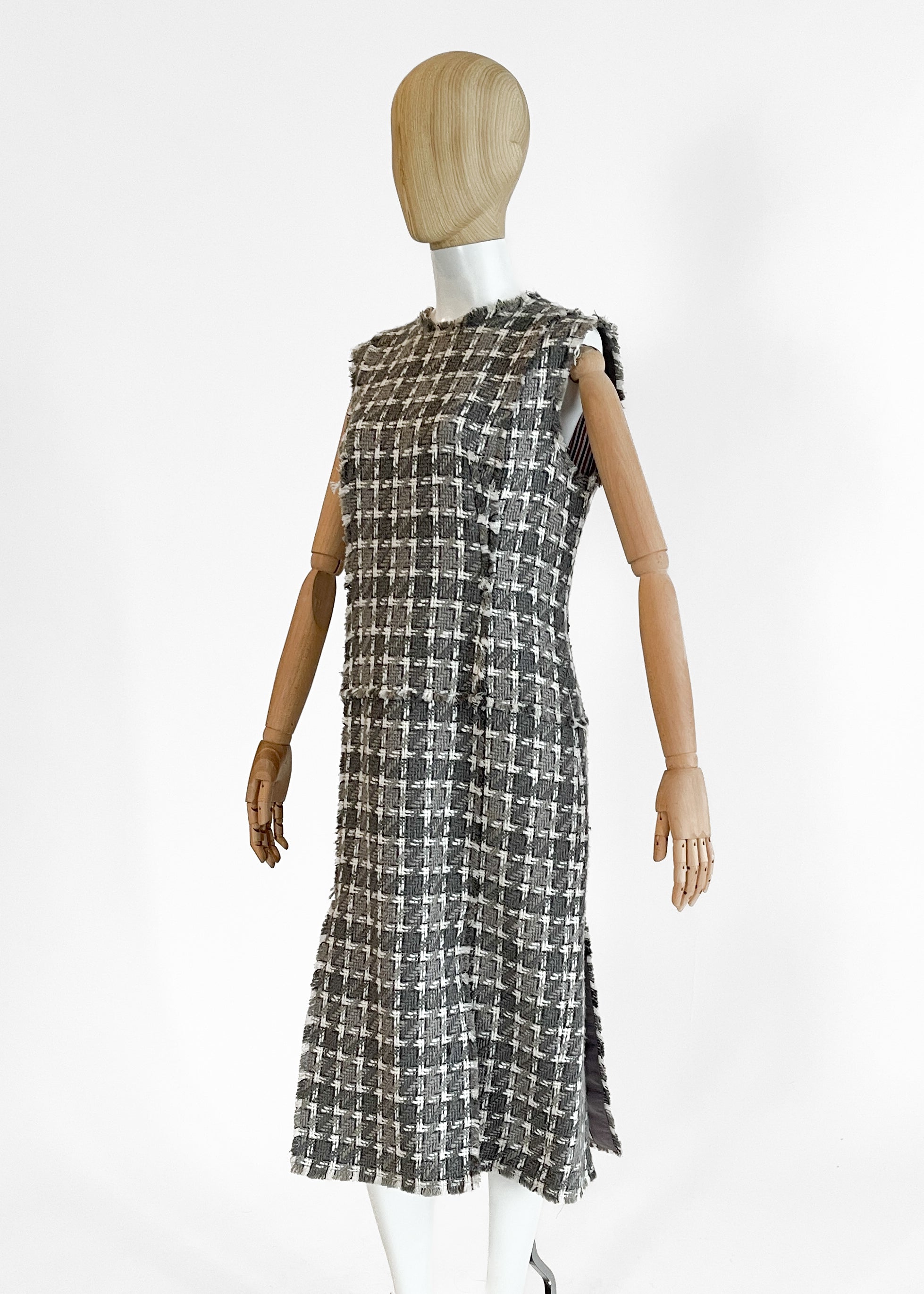 Thom Browne Frayed Tweed Midi Dress