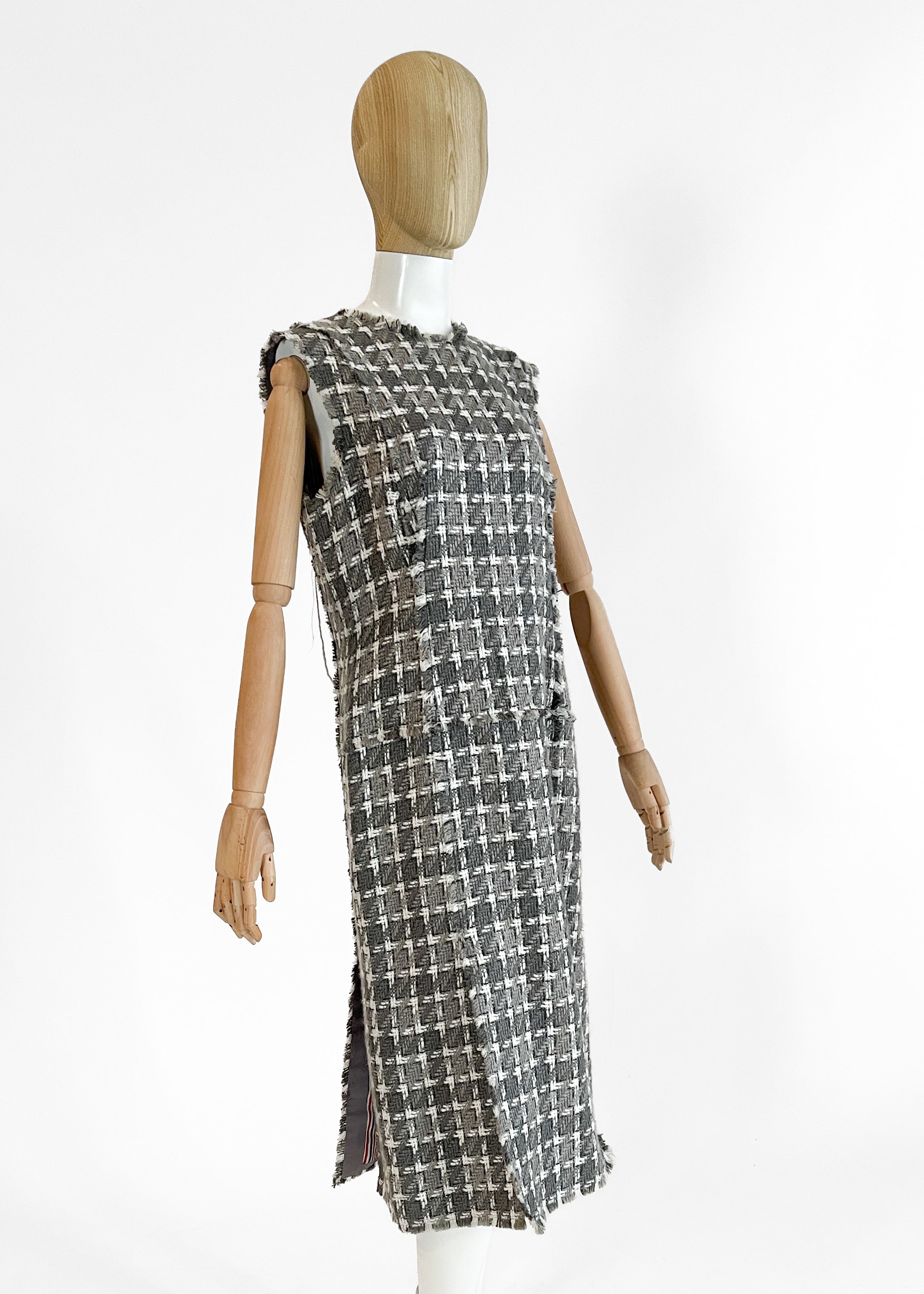 Thom Browne Frayed Tweed Midi Dress