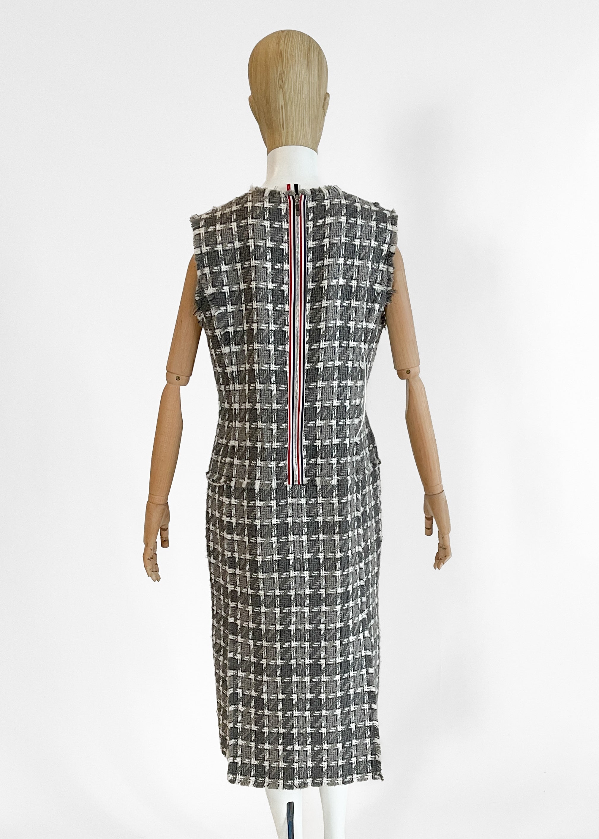 Thom Browne Frayed Tweed Midi Dress