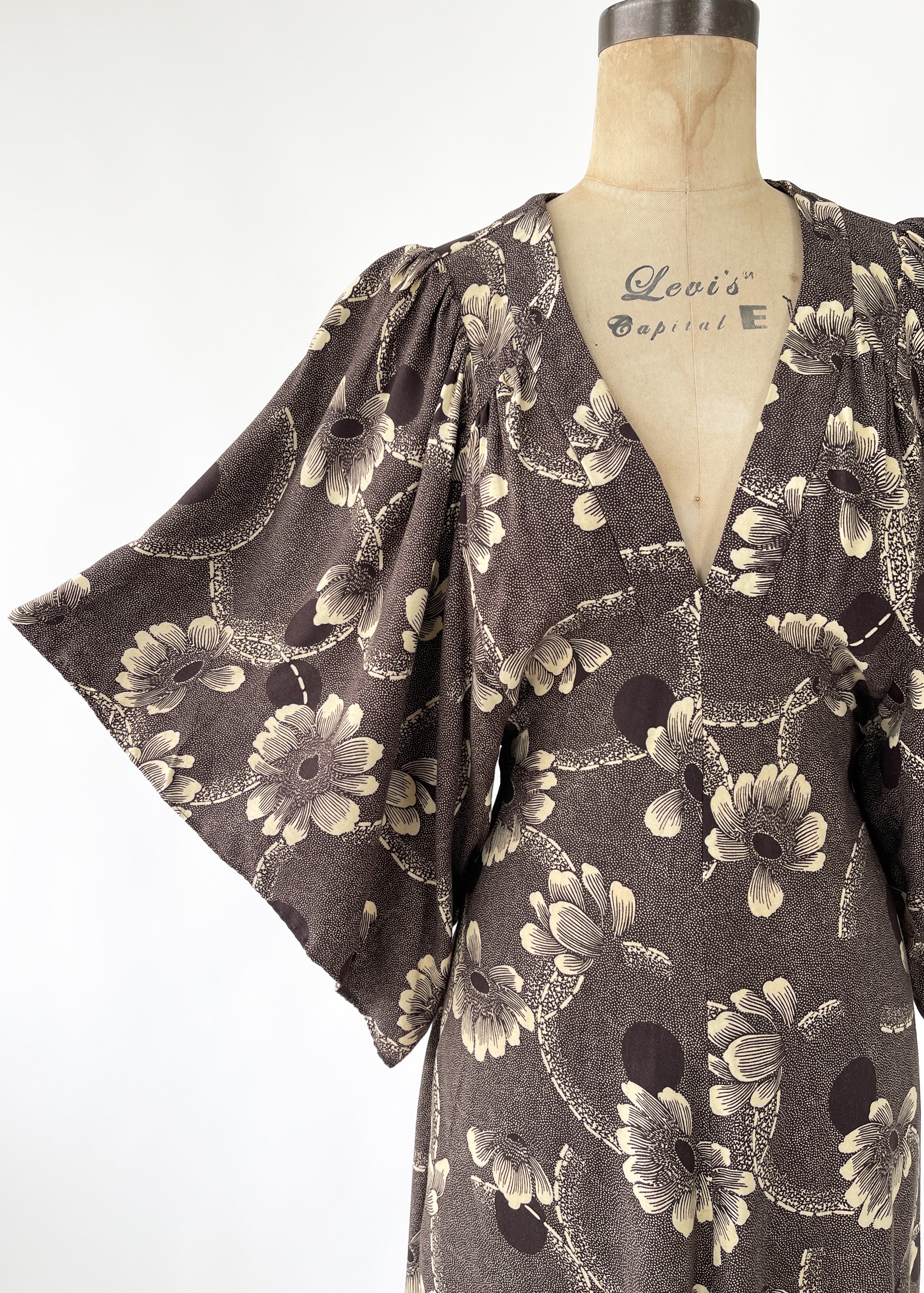1970s Biba Floral Flutter Sleeve Dress