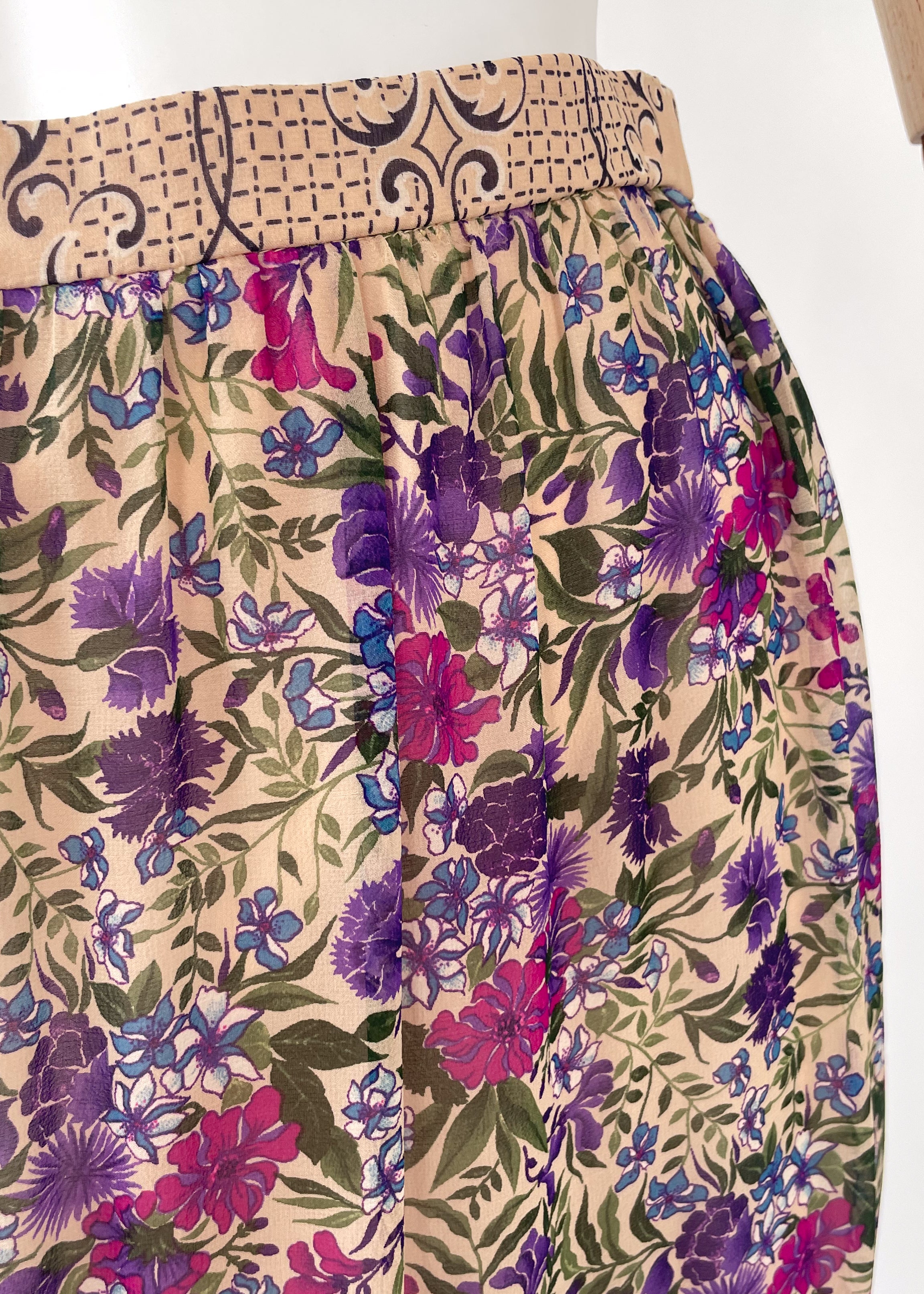 Vintage 1970s French Silk Floral Maxi Skirt