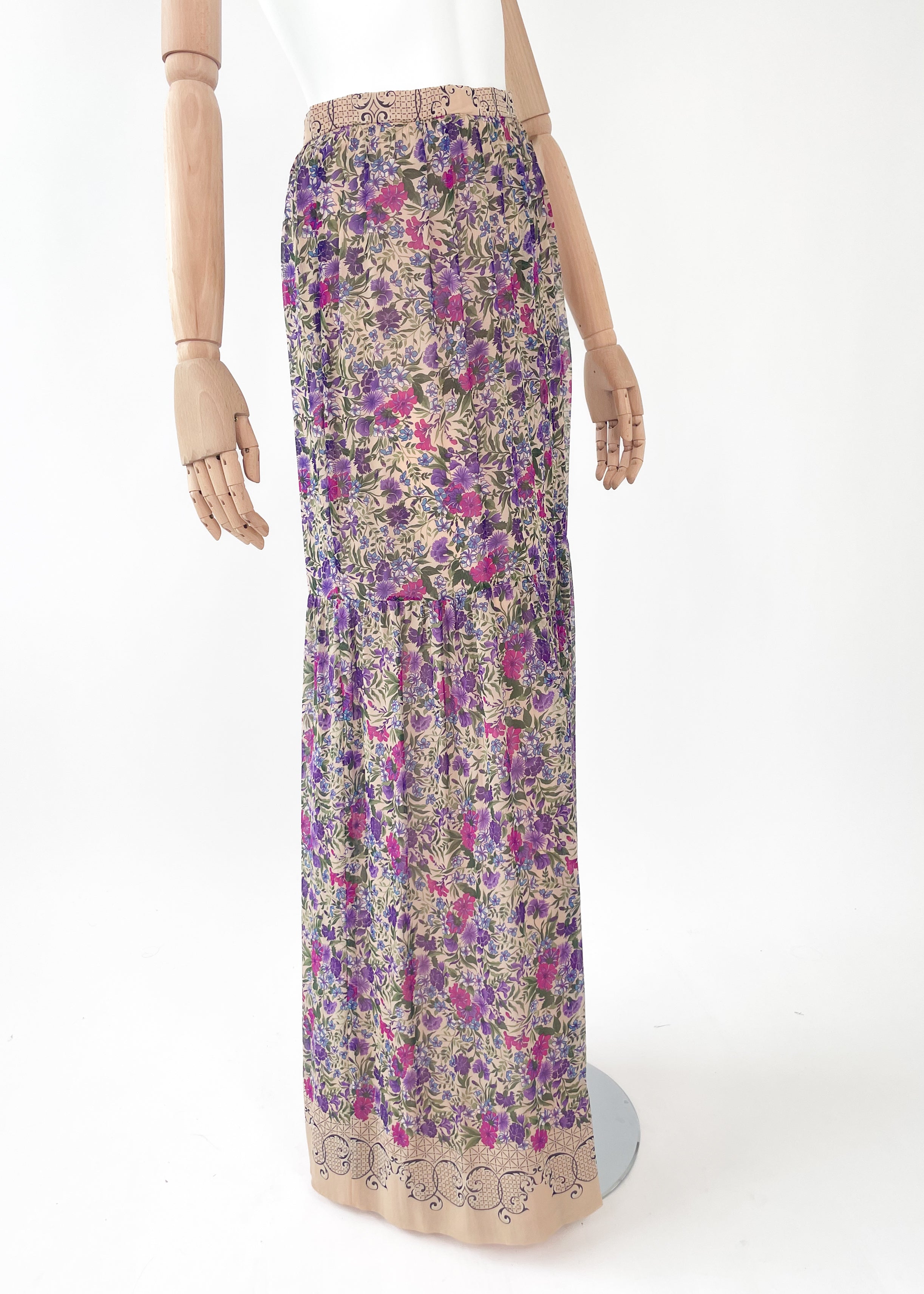 Vintage 1970s French Silk Floral Maxi Skirt