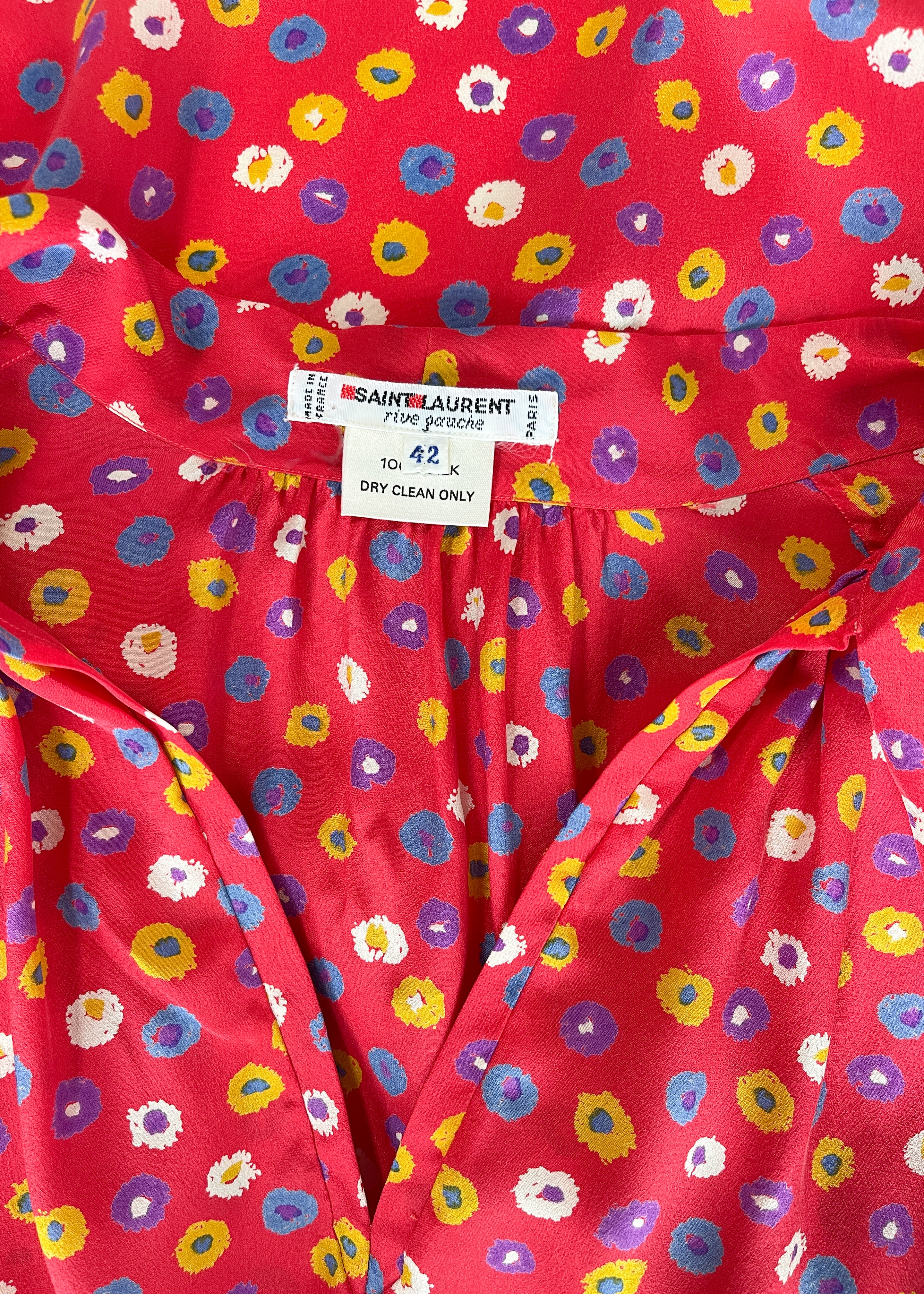 1970s Yves Saint Laurent Floral Silk Blouse
