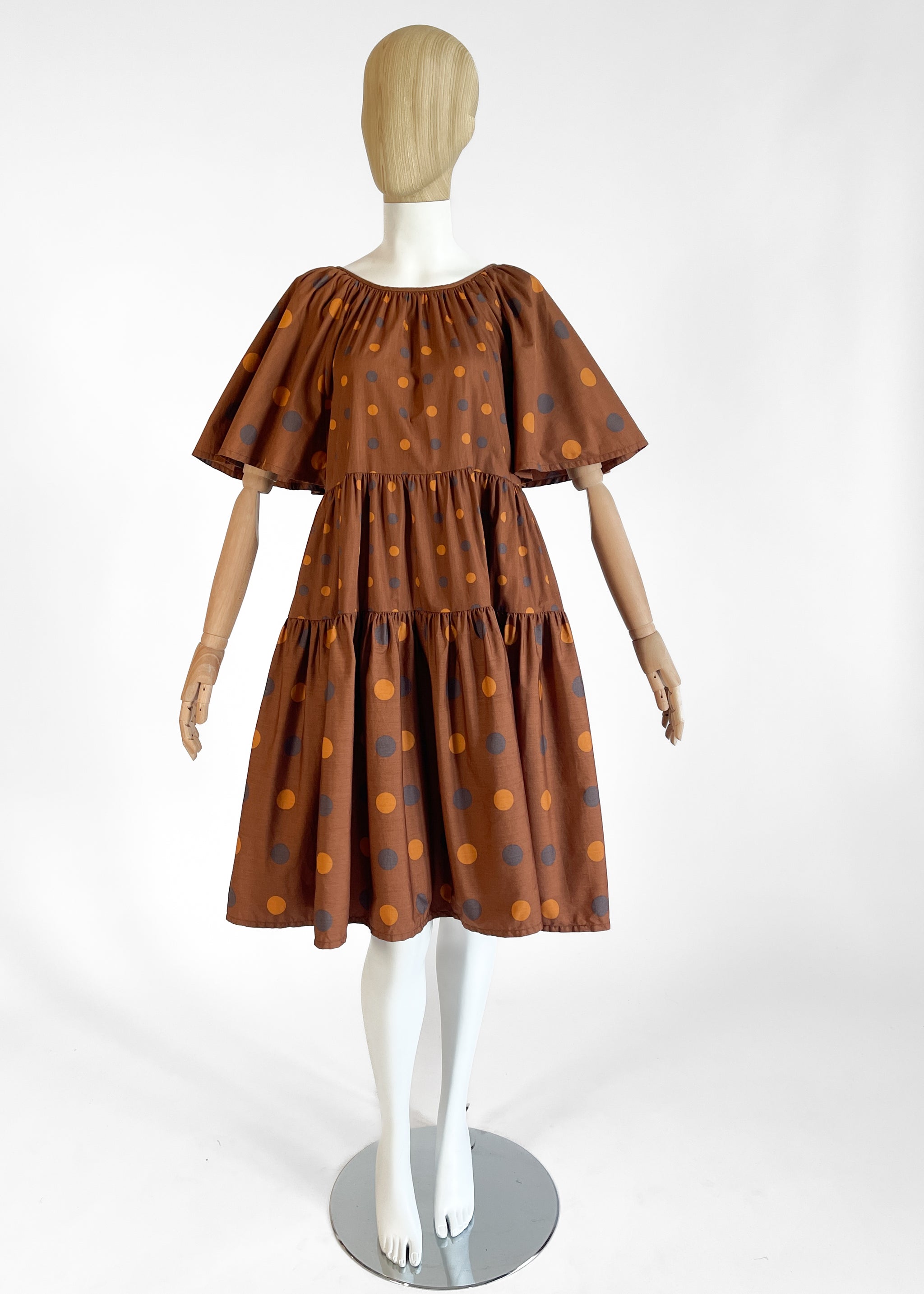 Vintage YSL Polka Dot Cotton Dress — Late 1970s, Tiered, Pockets