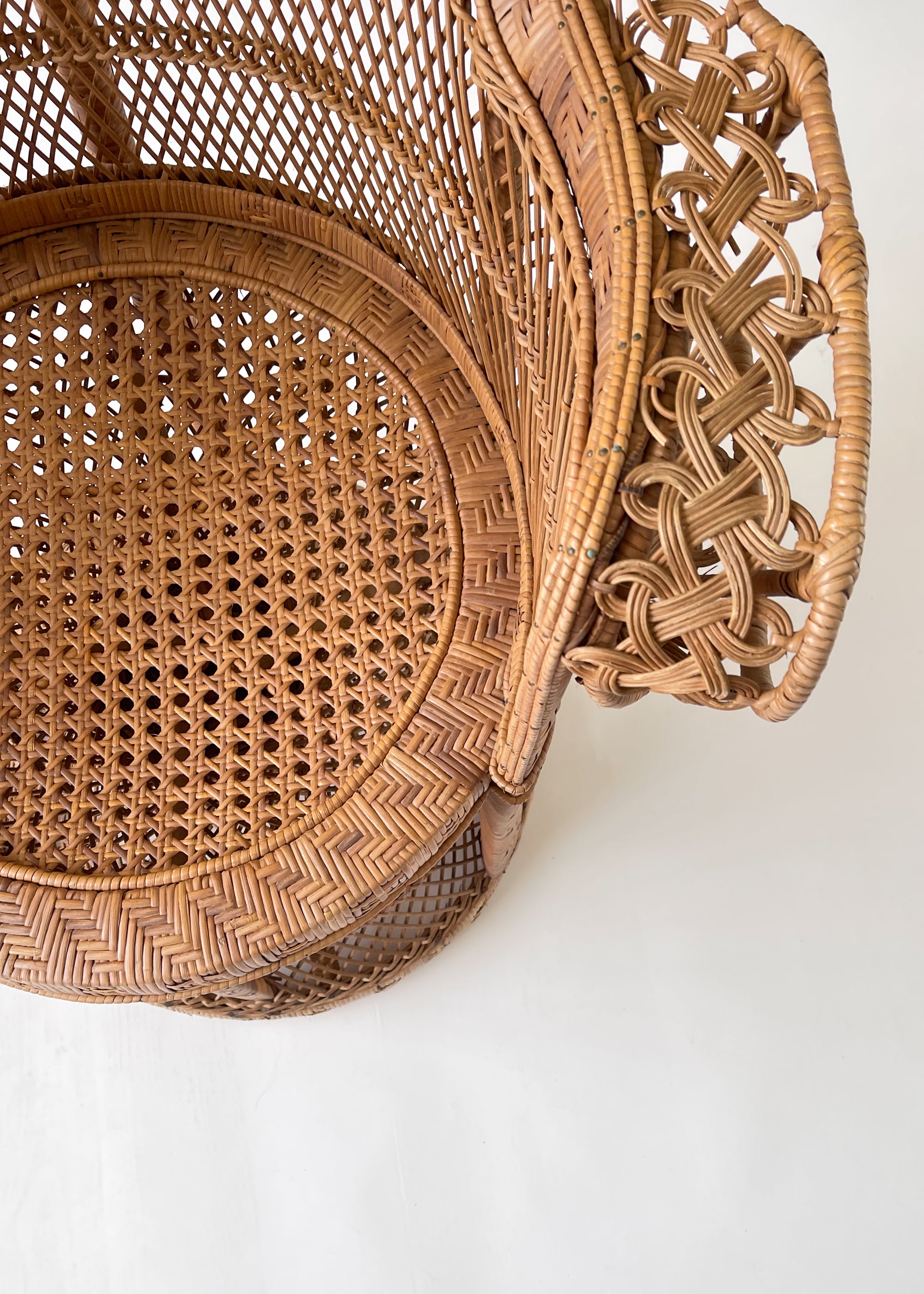 Vintage 1970s Wicker Peacock Throne Chair