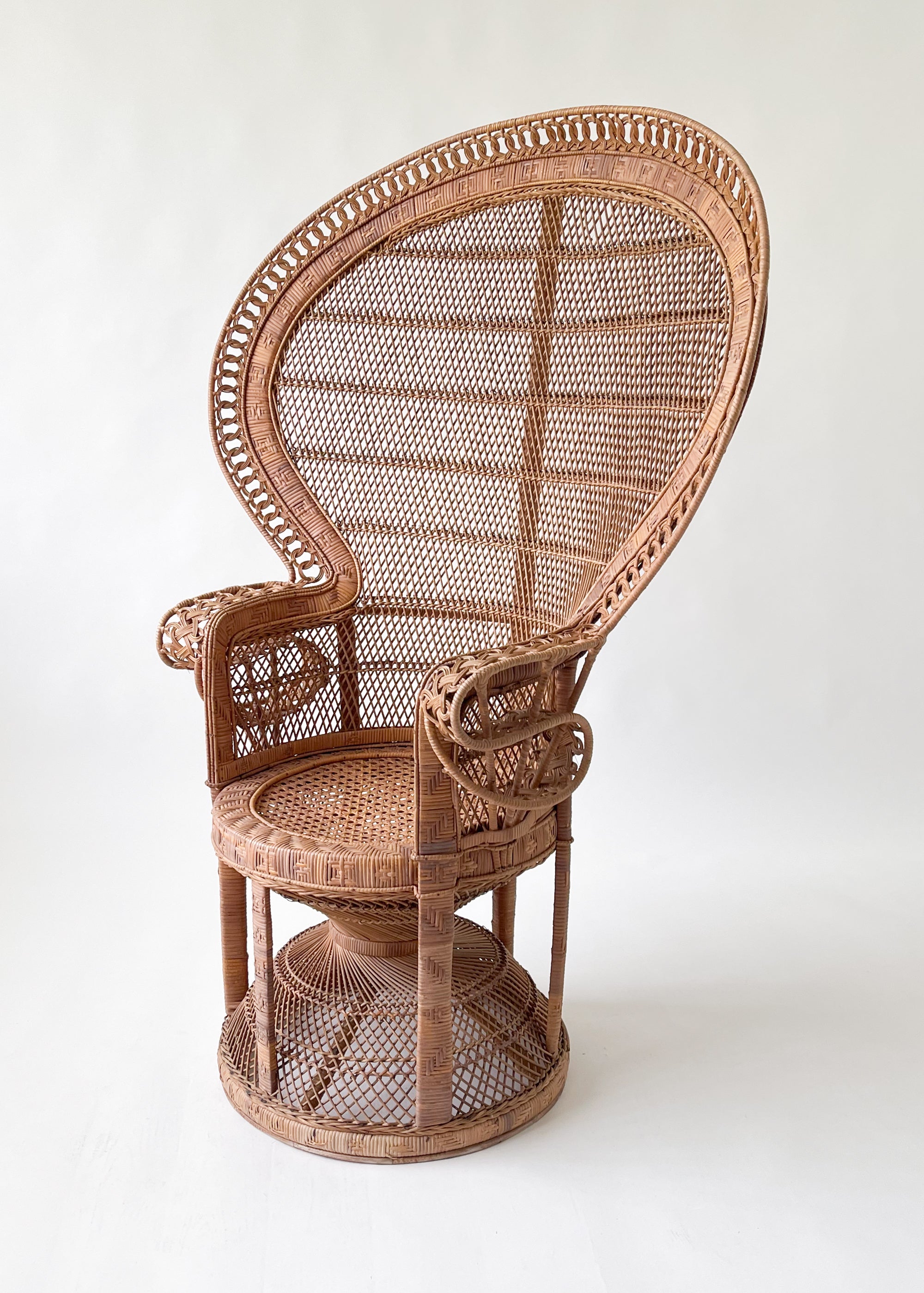 Vintage 1970s Wicker Peacock Throne Chair