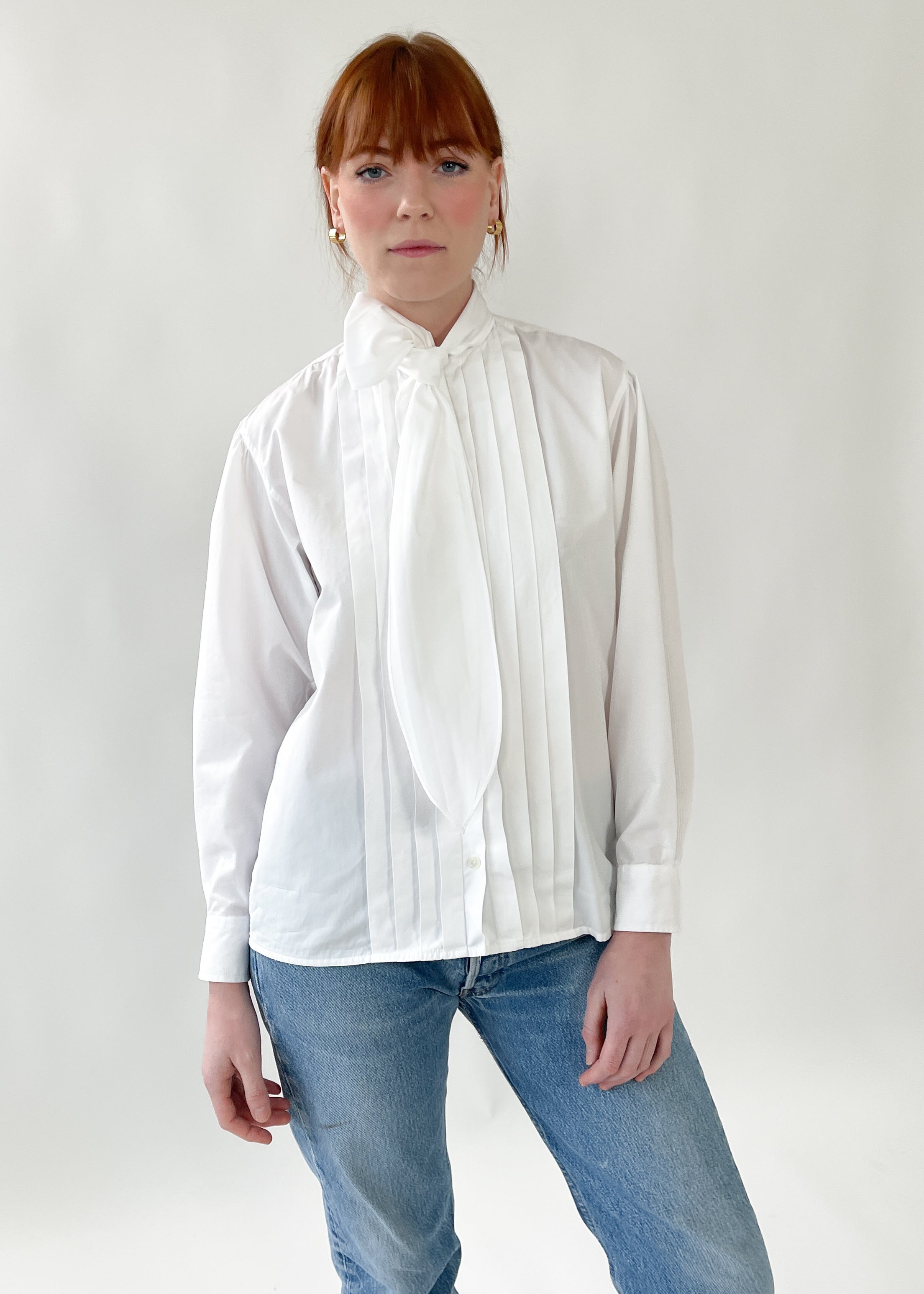Vintage 1980s Ralph Lauren Cotton Tie Neck Shirt