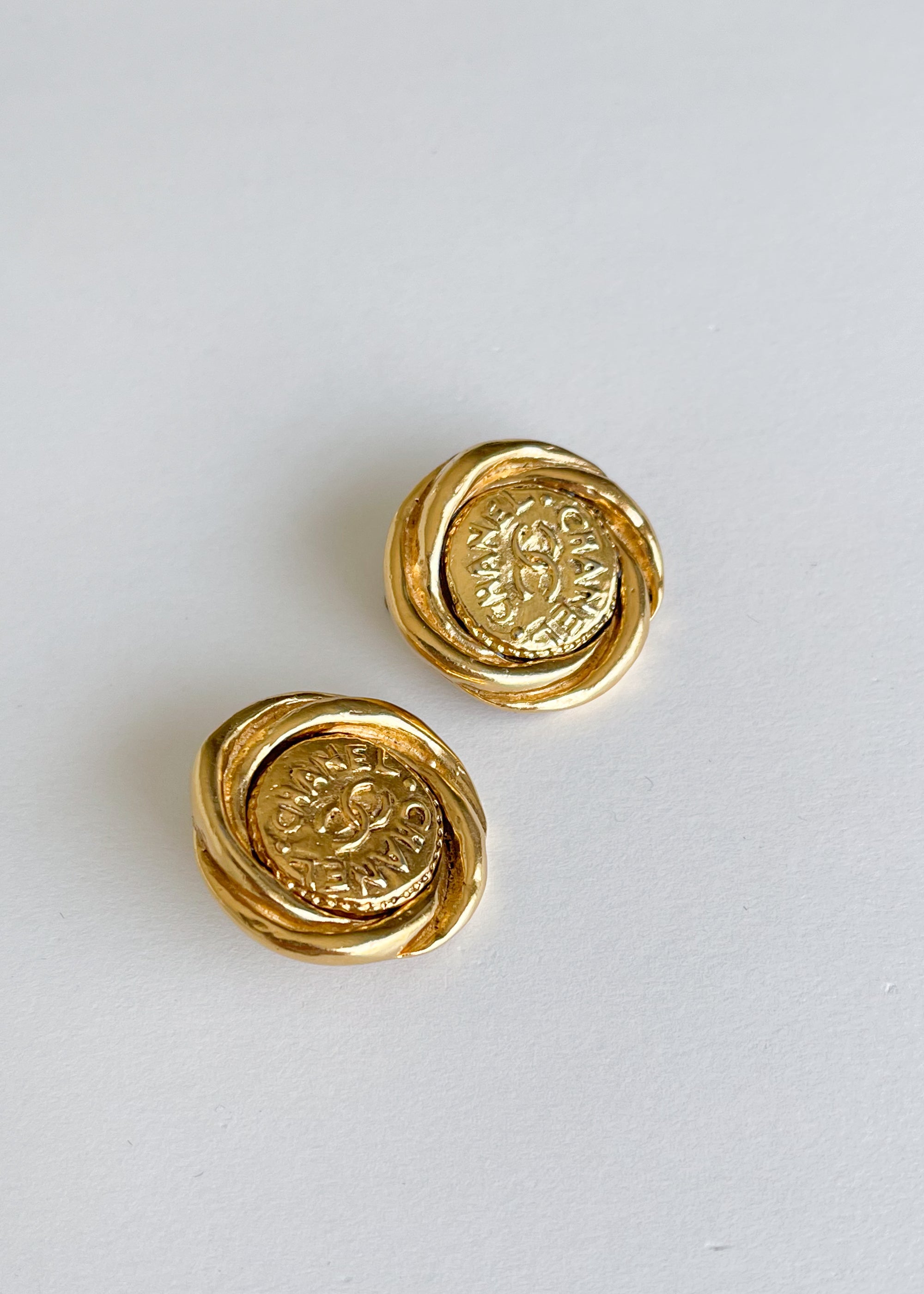 Vintage 1980s Chanel Logo Coin Earrings