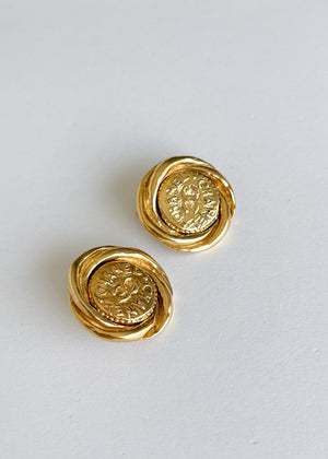 Vintage Chanel Logo Coin Earrings