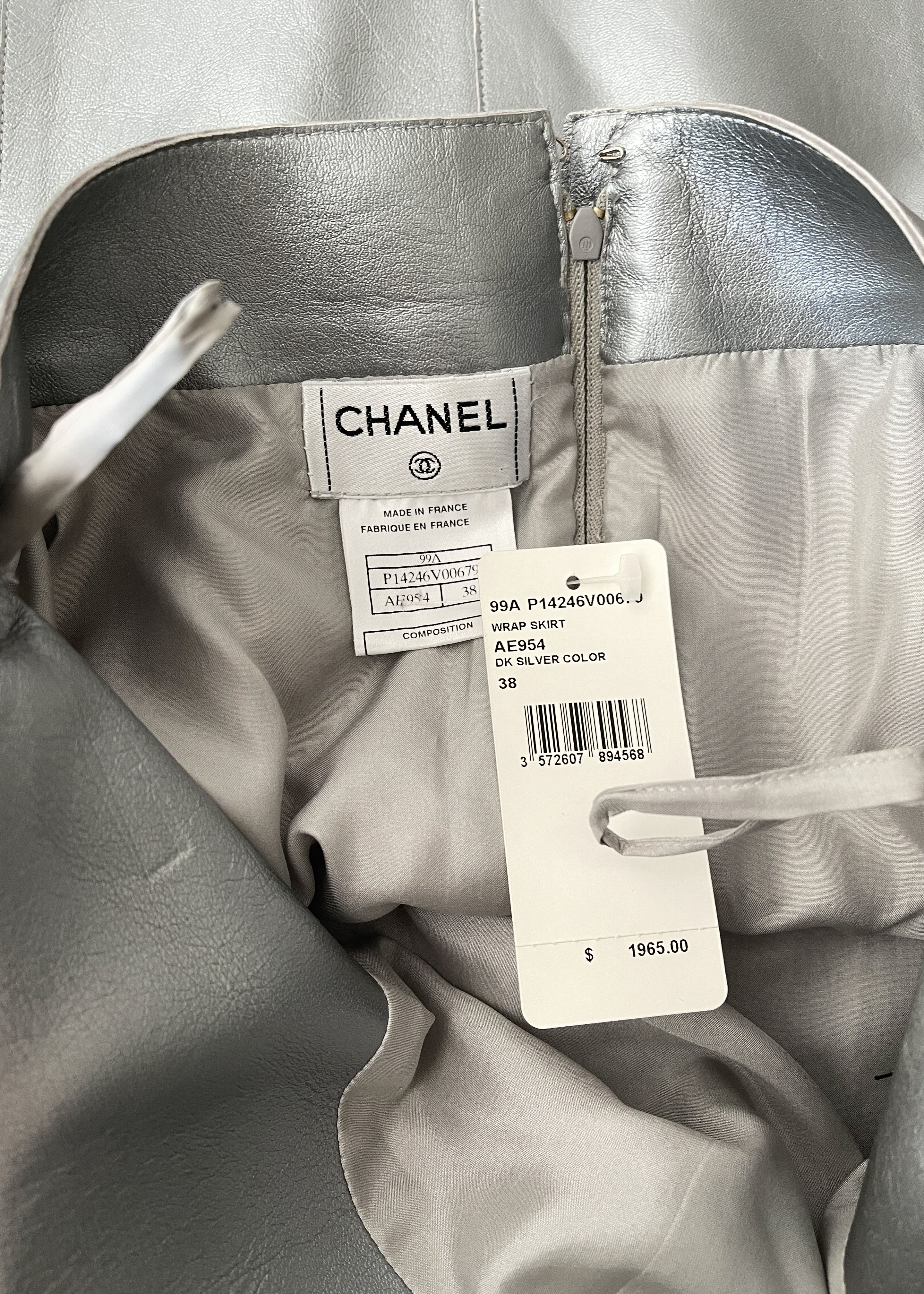 Vintage Chanel Silver Leather Skirt Fall 1999