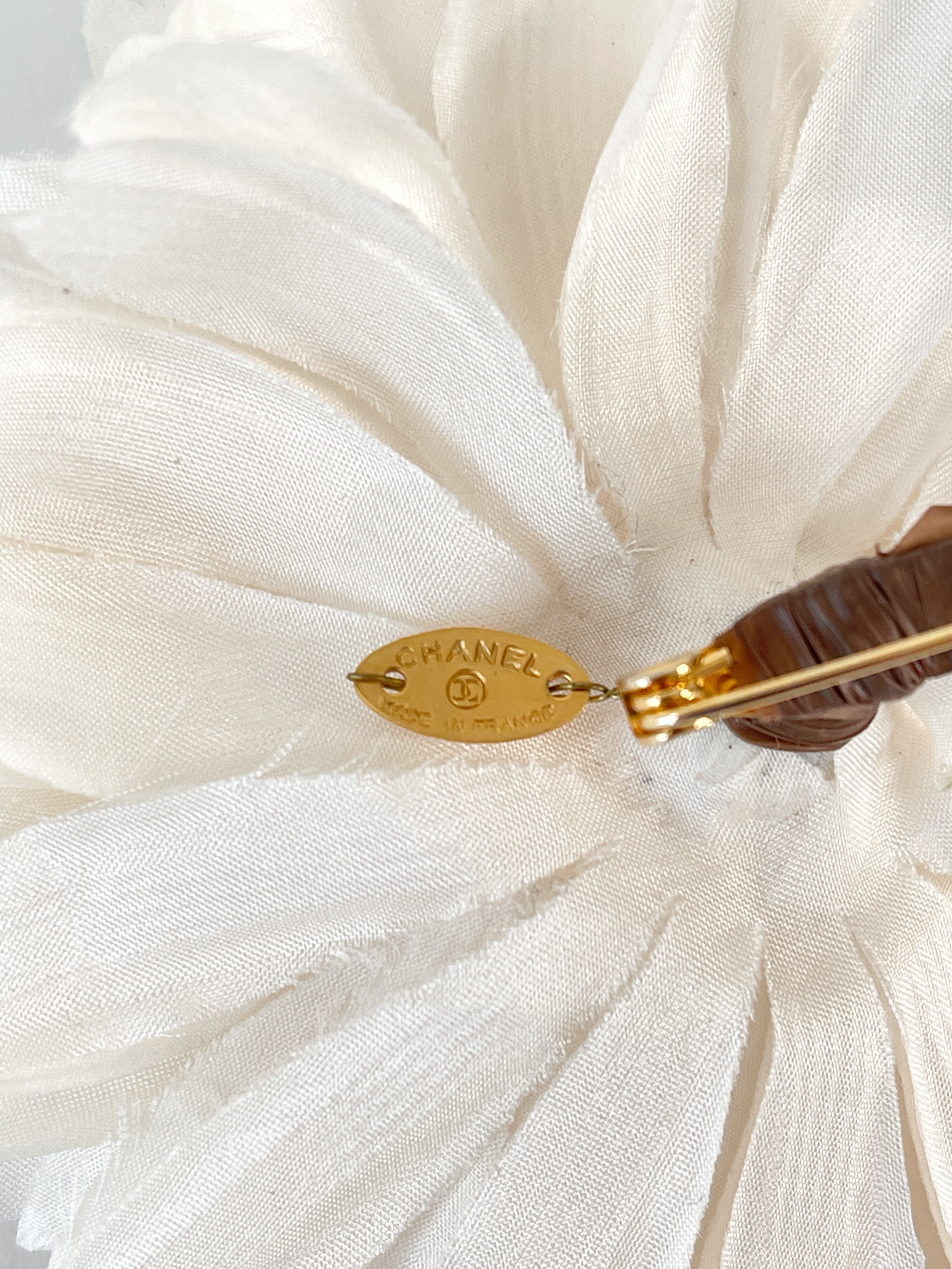Vintage 1990s Chanel White Sunflower Brooch