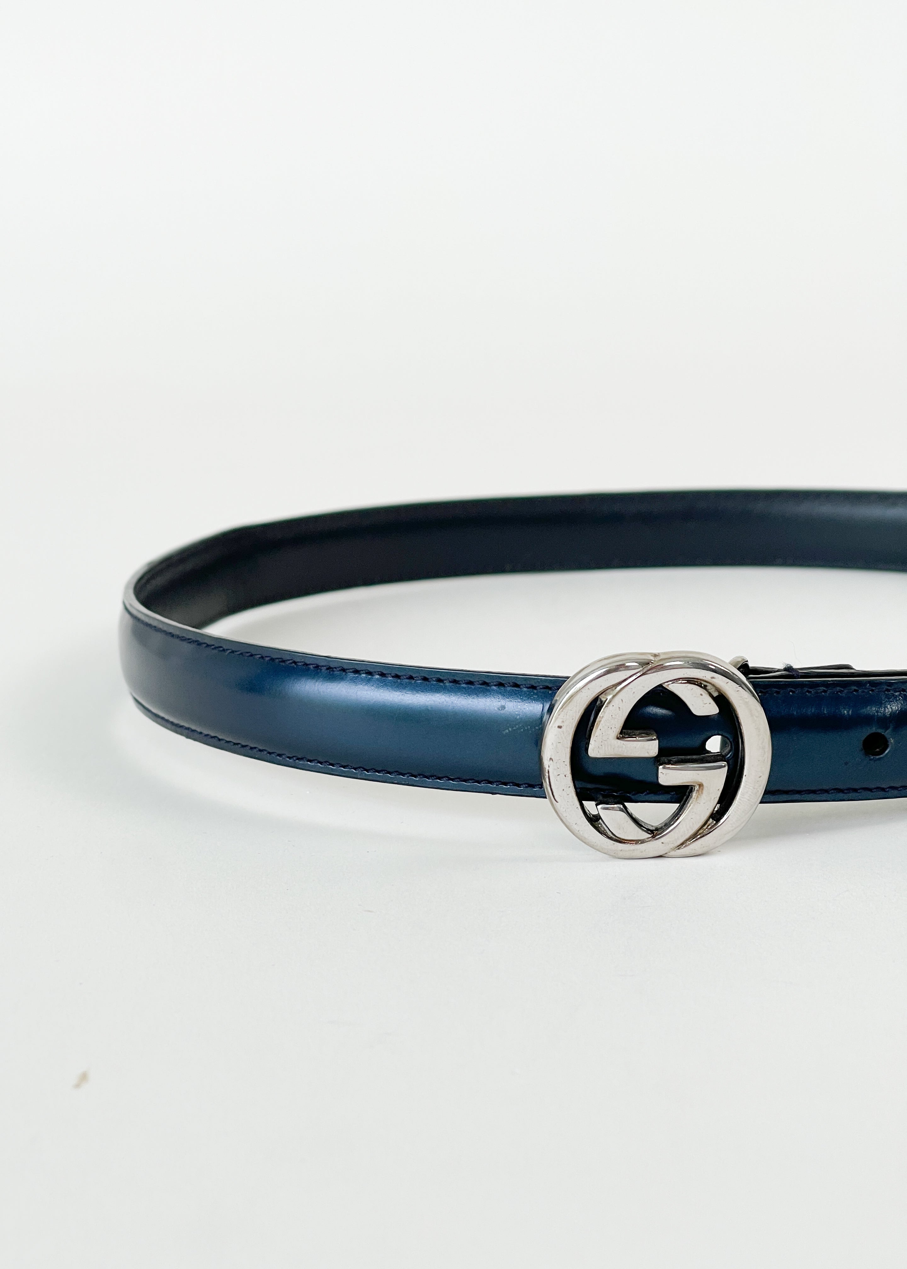 Vintage Gucci Tom Ford Metallic Blue Skinny Belt