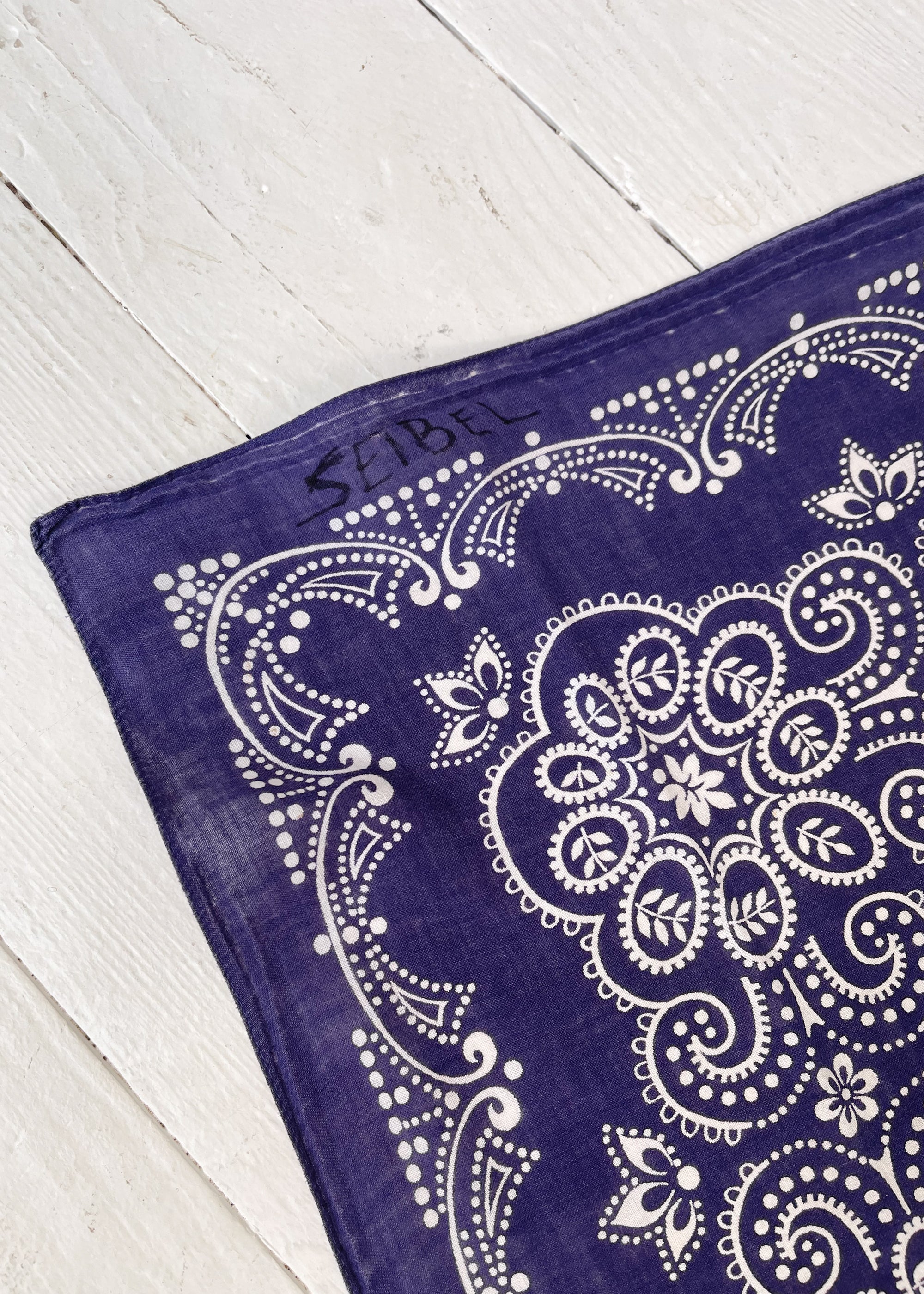 Vintage Blue Elephant Trunk Up Bandana