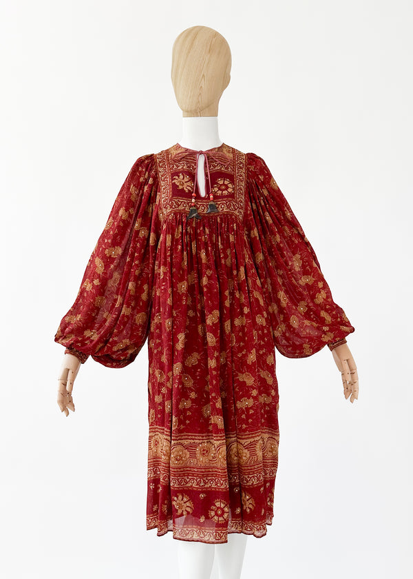 シルクRitu Kumar for Judith Ann ぼたん花柄ワンピース 70s Vintage Ritu Kumar Judith Ann Silk Floral Block Print