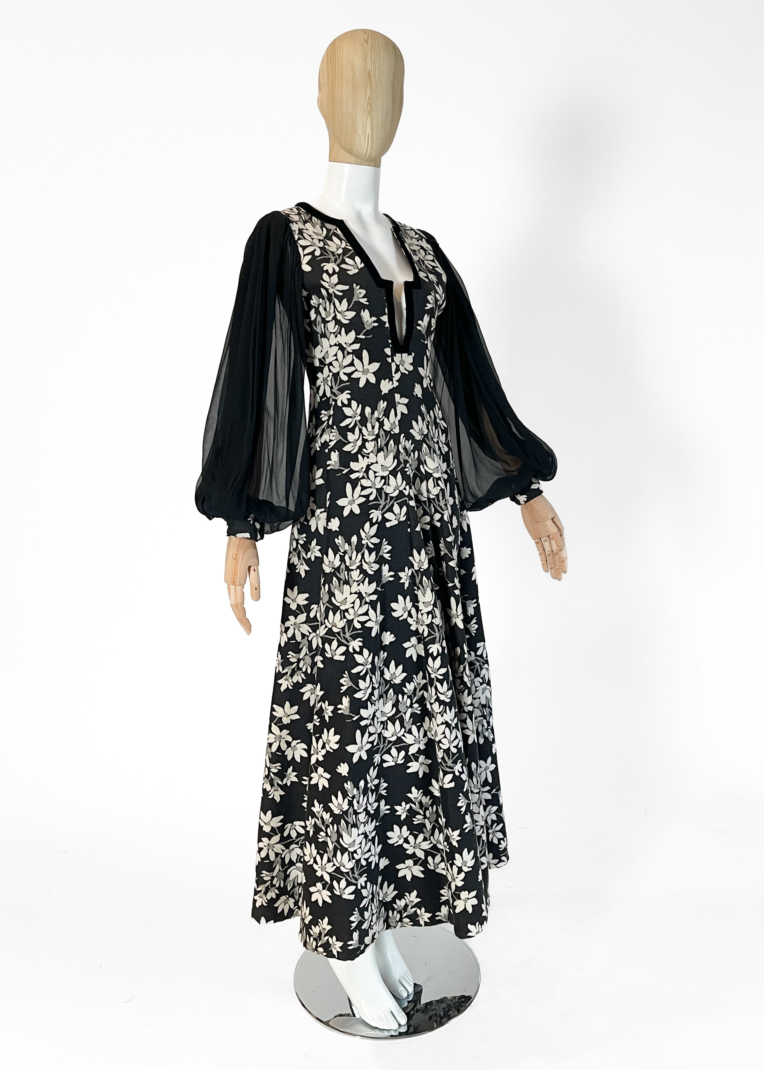 1970s Thea Porter Floral Tapestry Dress
