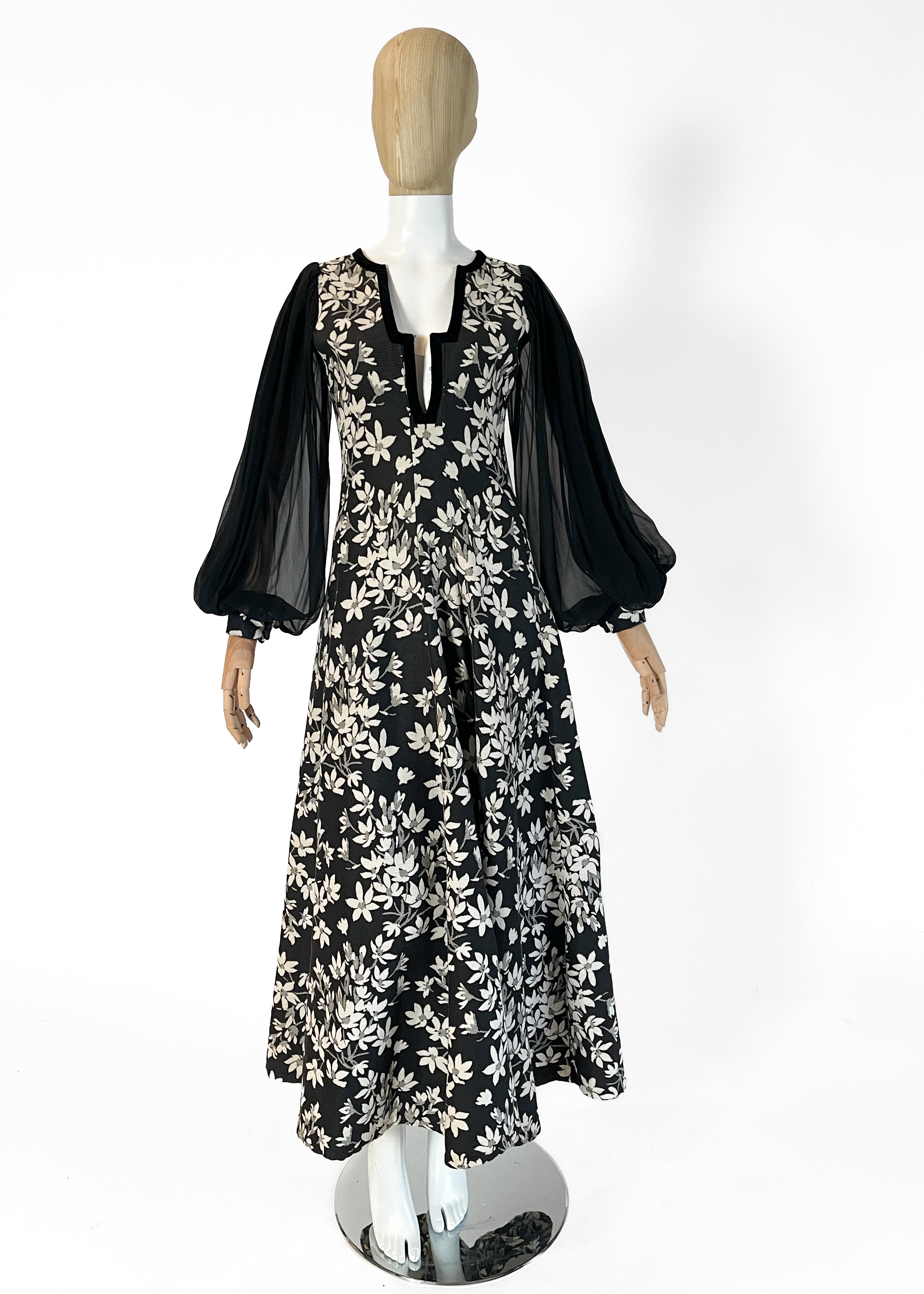 1970s Thea Porter Floral Tapestry Dress