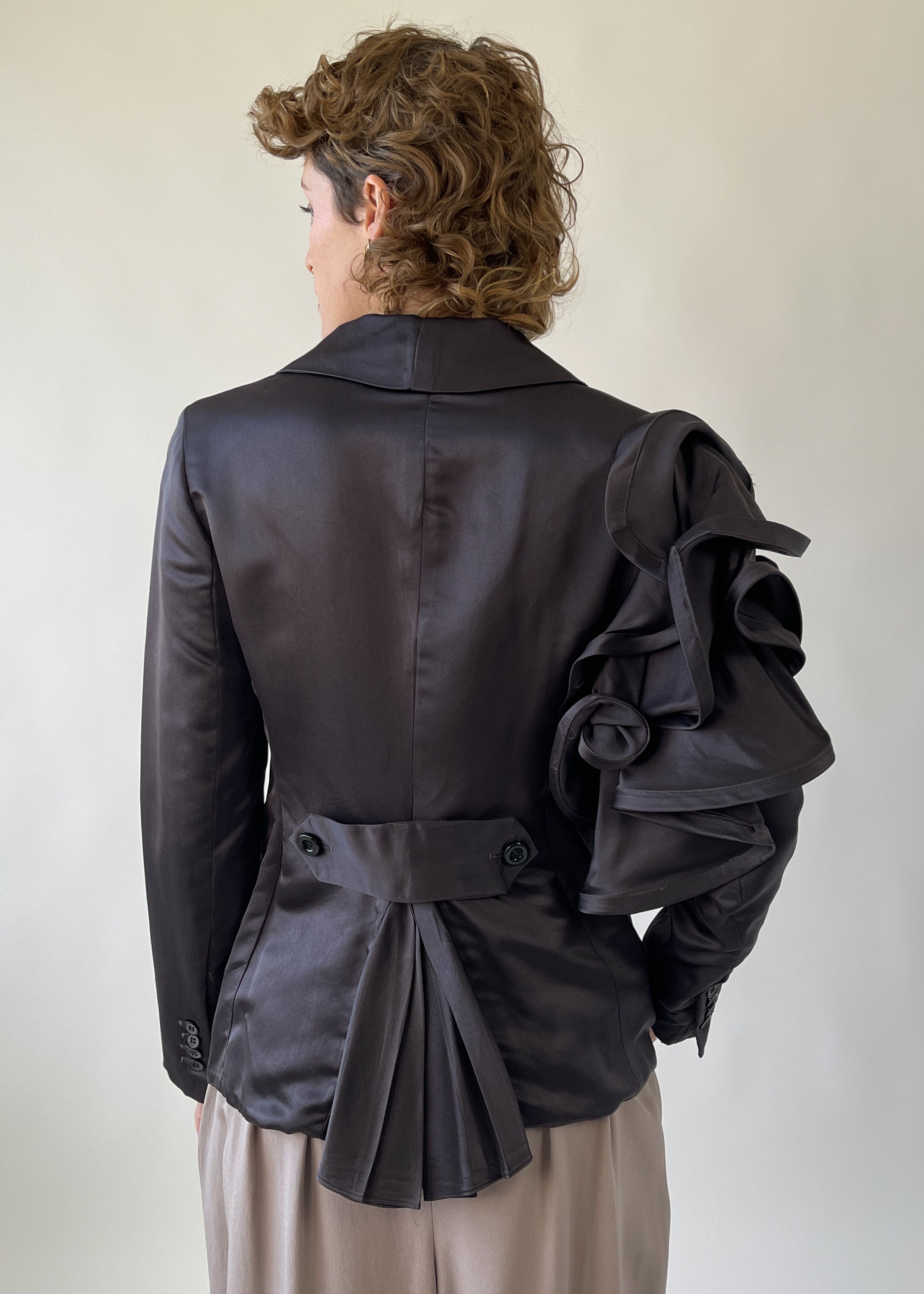 Purple Satin Ruffle Sleeve Blazer