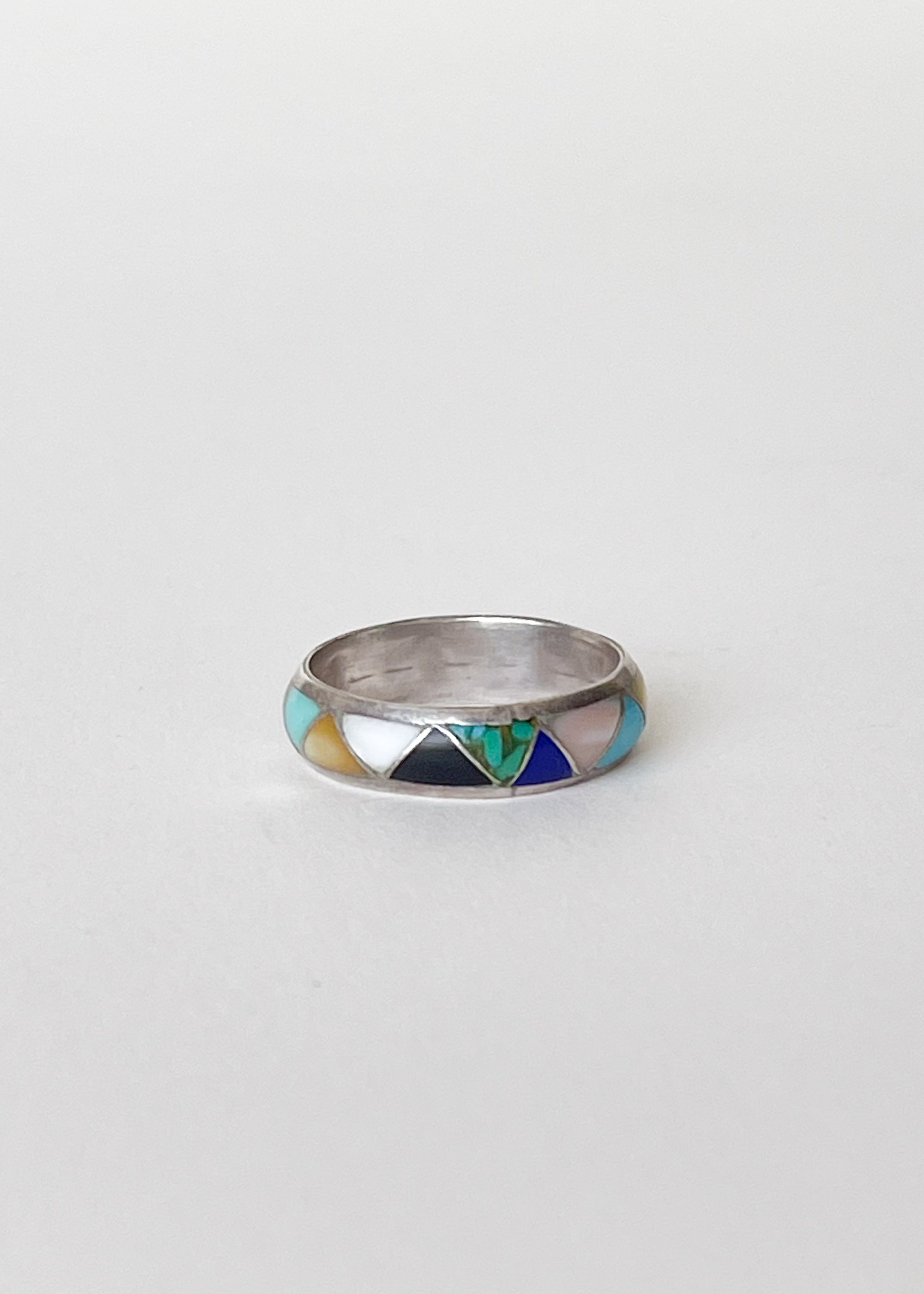 Vintage Inlaid Multi-Stone Silver Band
