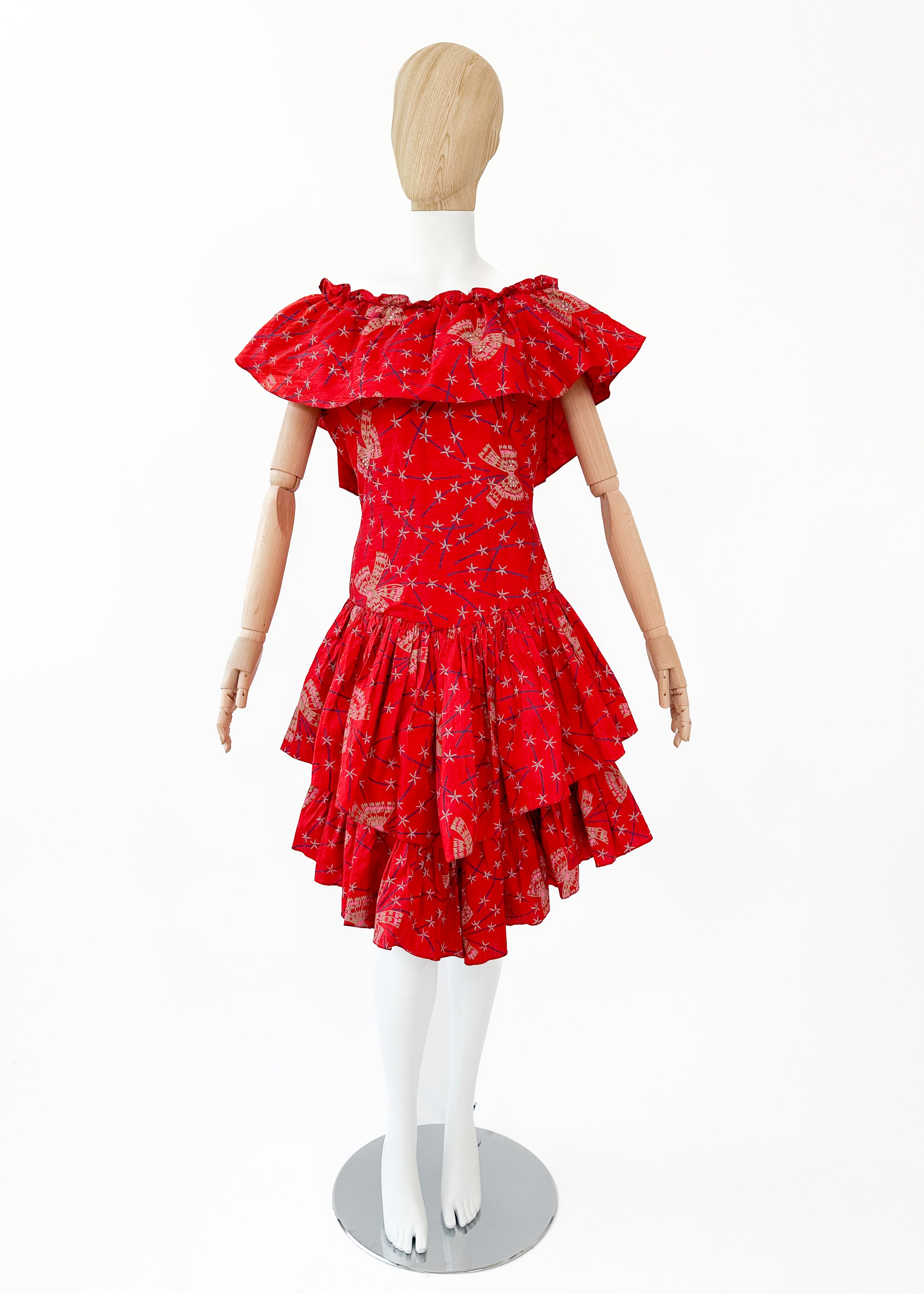 Vintage 1980s Zandra Rhodes Silk Stenciled Dress
