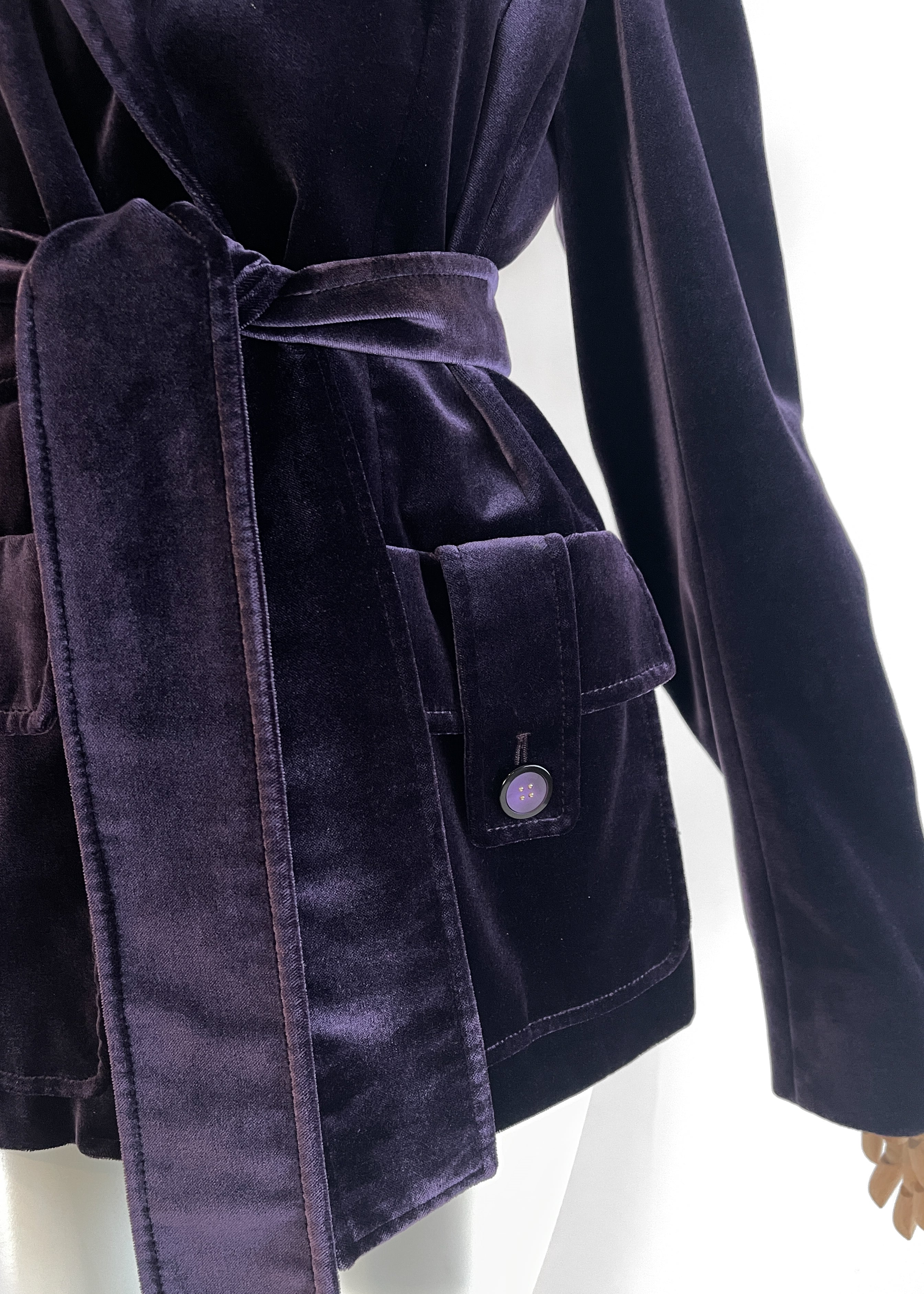 Yves Saint Laurent Laurent Purple Velvet Belted Jacket