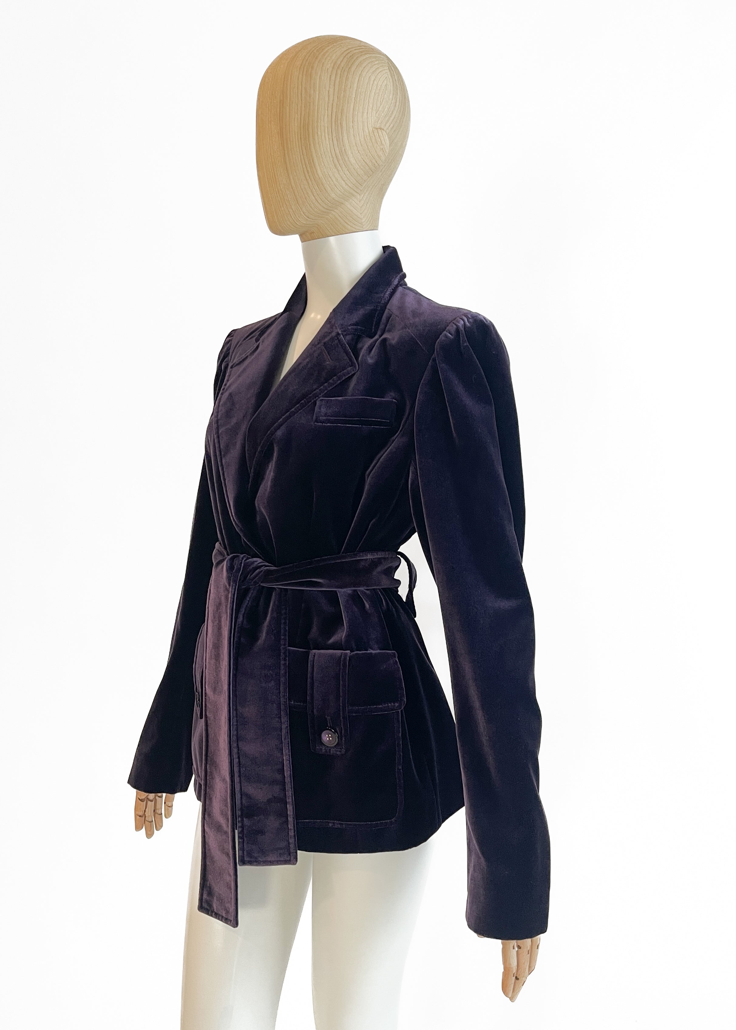 Yves Saint Laurent Laurent Purple Velvet Belted Jacket
