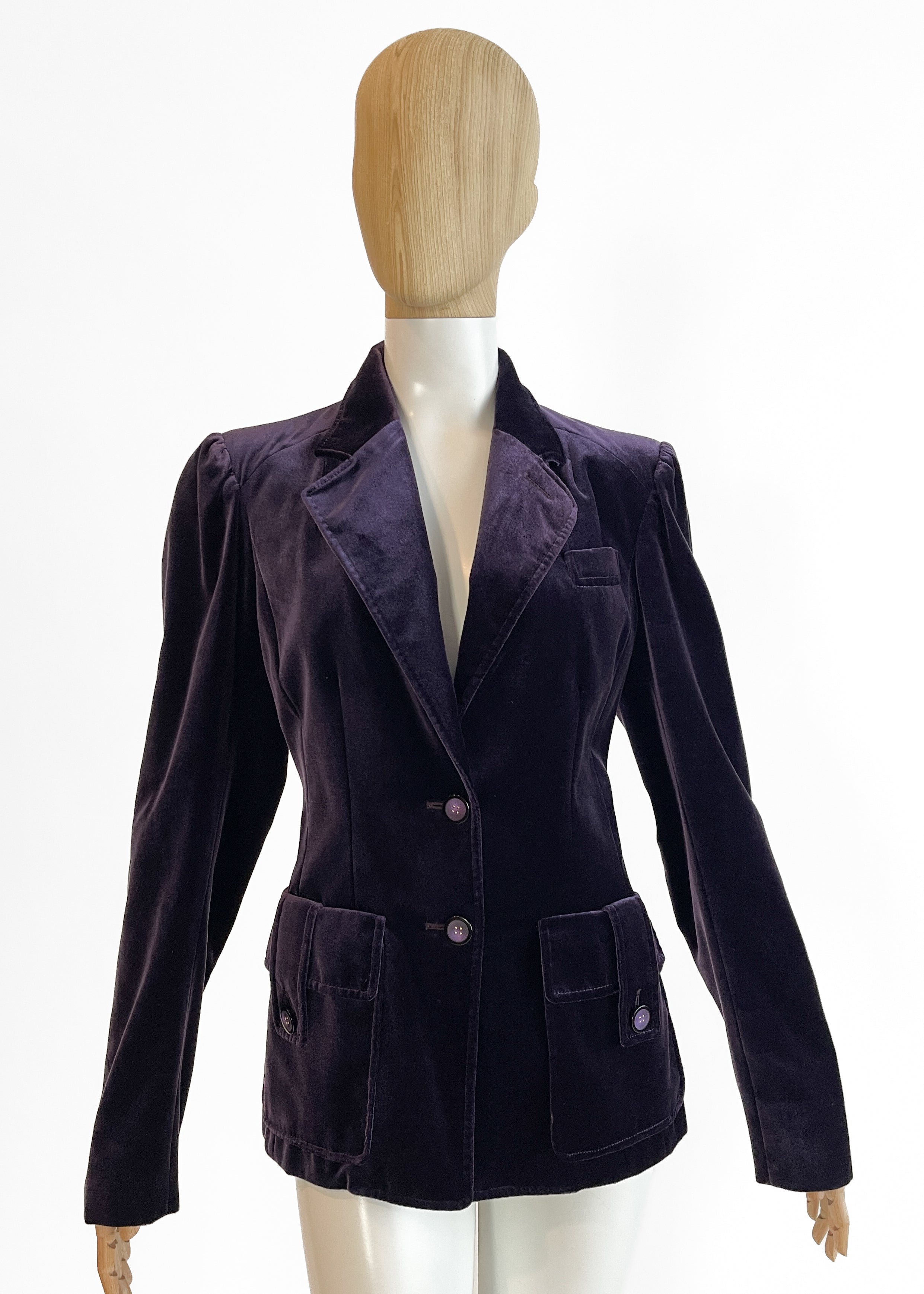Yves Saint Laurent Laurent Purple Velvet Belted Jacket