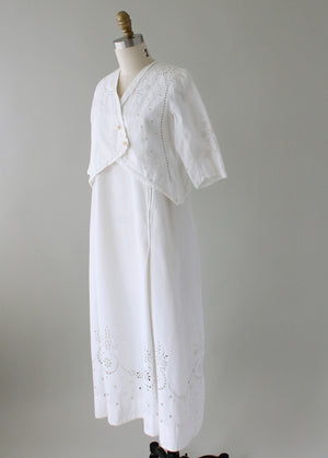 Antique 1910s Cotton and Lace Lawn Dress and Jacket