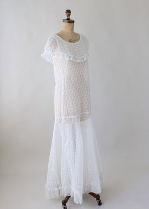 Vintage 1930s White Organdy Honeycomb Party Dress