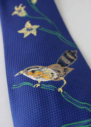 Vintage 1940s Handpainted Bird Rayon Tie