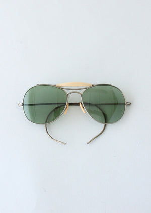Vintage 1940s Green Glass Aviator Sunglasses