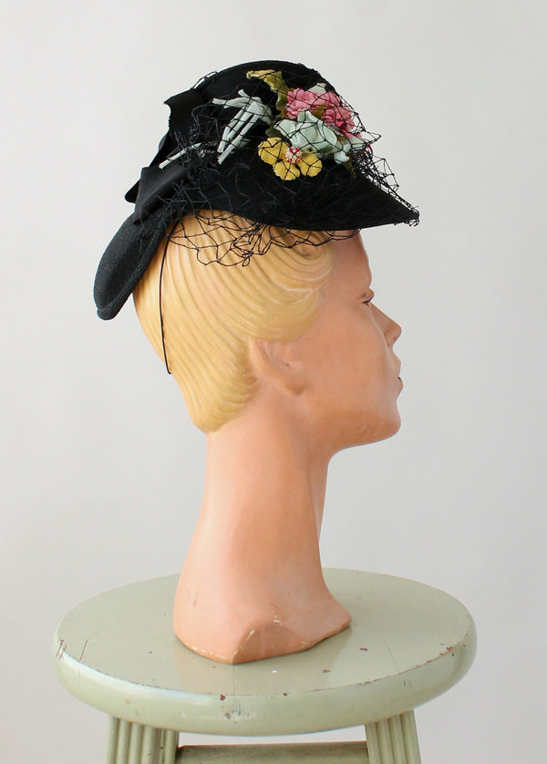 Vintage 1940s Floral Fascinator Style Tilt Hat - Raleigh Vintage display picture 1