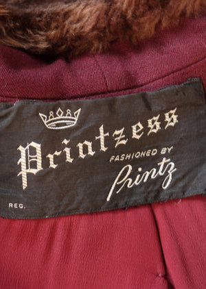 Vintage 1940s Printzess Swing Coat with Faux Fur