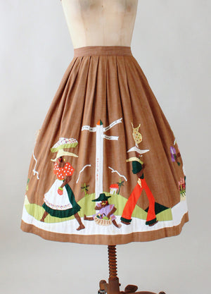 Vintage 1950s Jamaican Novelty Border Souvenir Skirt