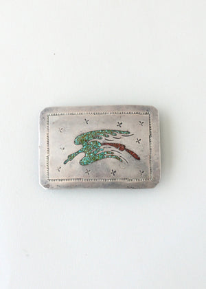 Vintage 1970s Silver Belt Buckle and Turquoise Inlay