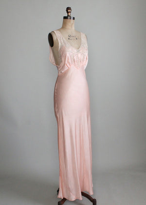 Vintage 1940s Pink Rayon and Lace Shirred Front Gown
