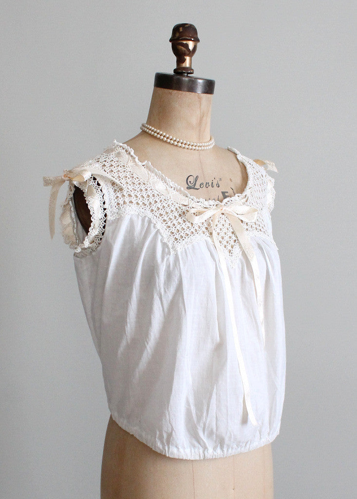 Antique 1910s Edwardian Cotton and Crochet Top