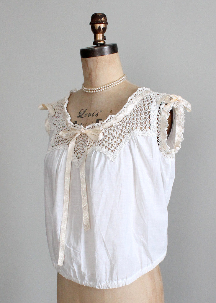 Antique 1910s Edwardian Cotton and Crochet Top