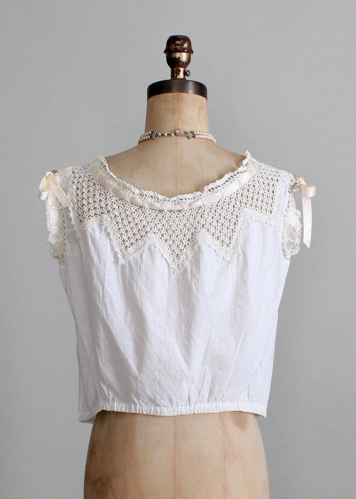 Antique 1910s Edwardian Cotton and Crochet Top