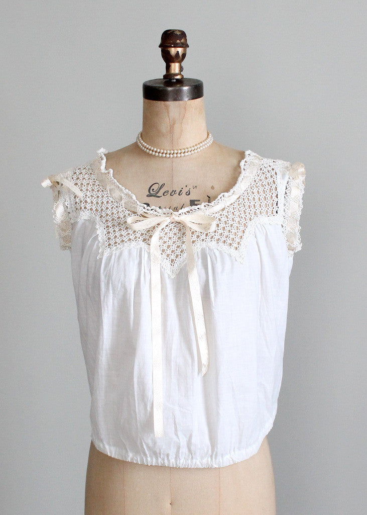 Antique 1910s Edwardian Cotton and Crochet Top