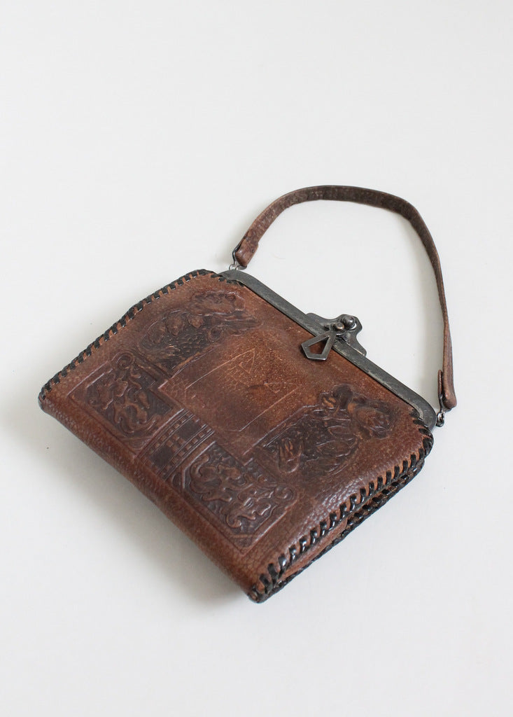 Vintage 1920s Arts & Crafts Tooled Leather Purse