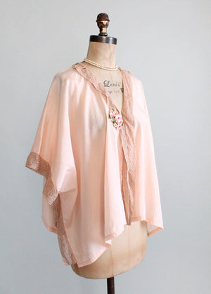Vintage 1920s Peach Silk and Lace Bed Jacket